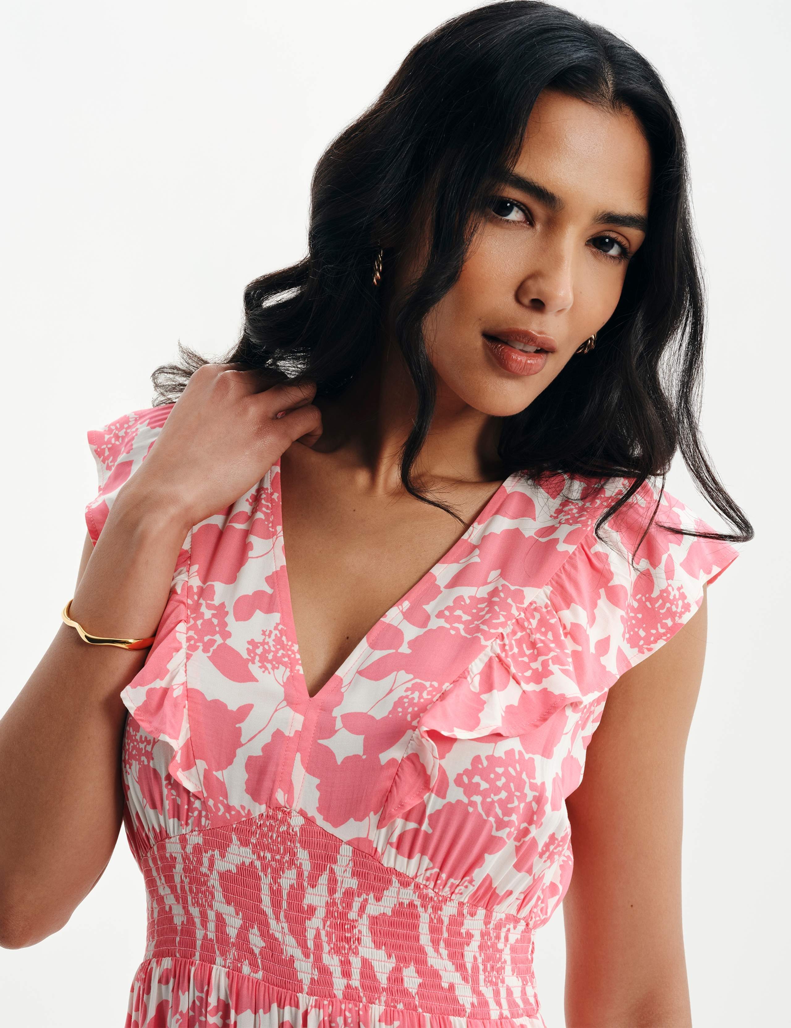 Voile Printed V-Neck Midi Tiered Dress 10 of 11