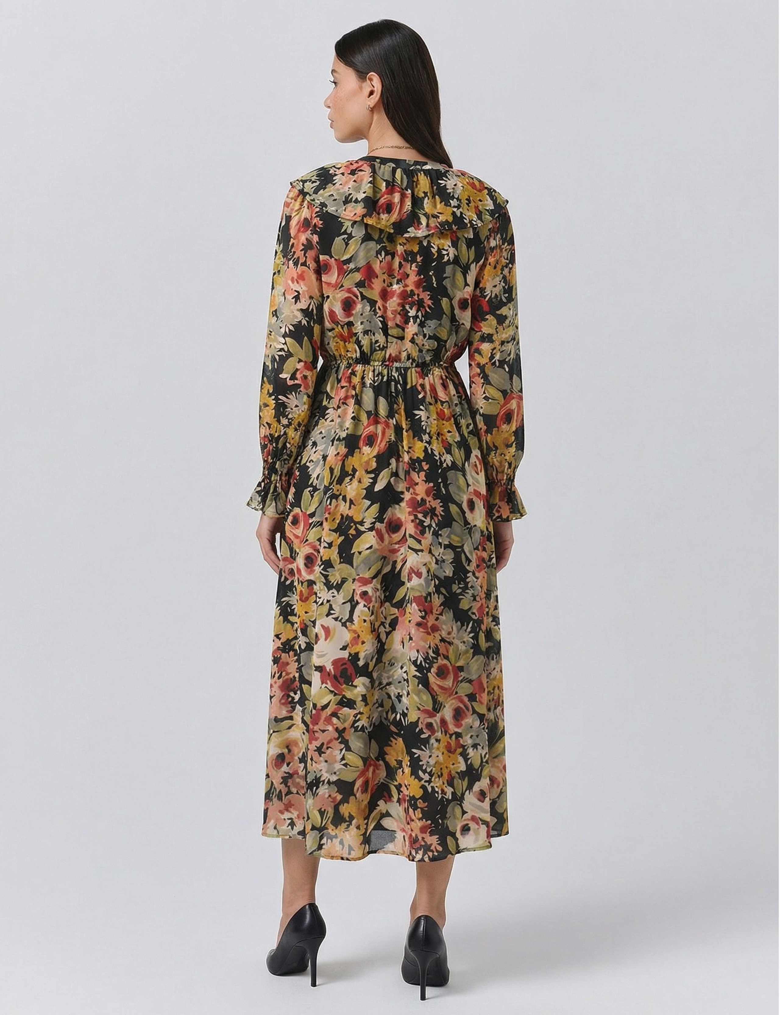 Crepe Floral V-Neck Midi Tea Dress 2 of 4