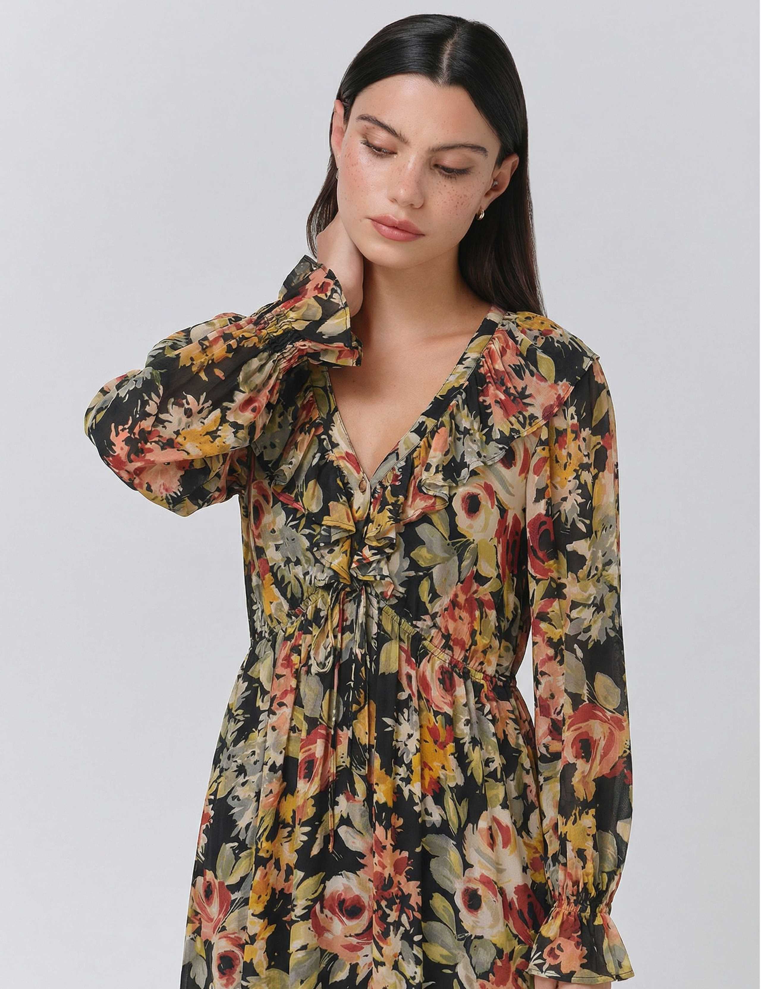 Crepe Floral V-Neck Midi Tea Dress 4 of 4