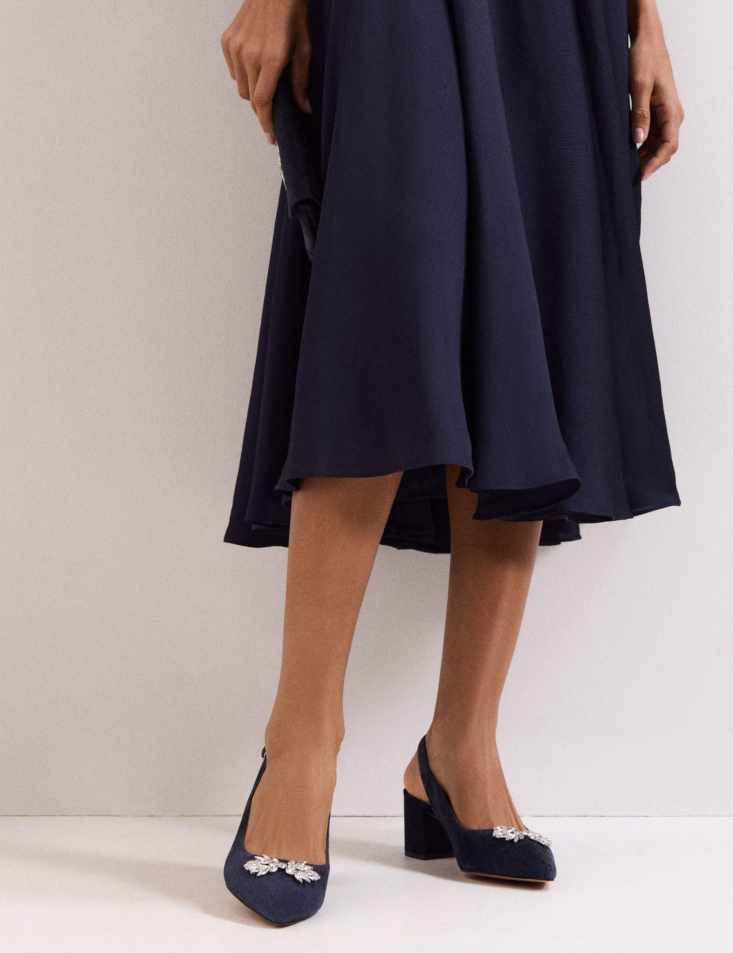 Suede Sparkle Block Heel Slingback Shoes 4 of 9