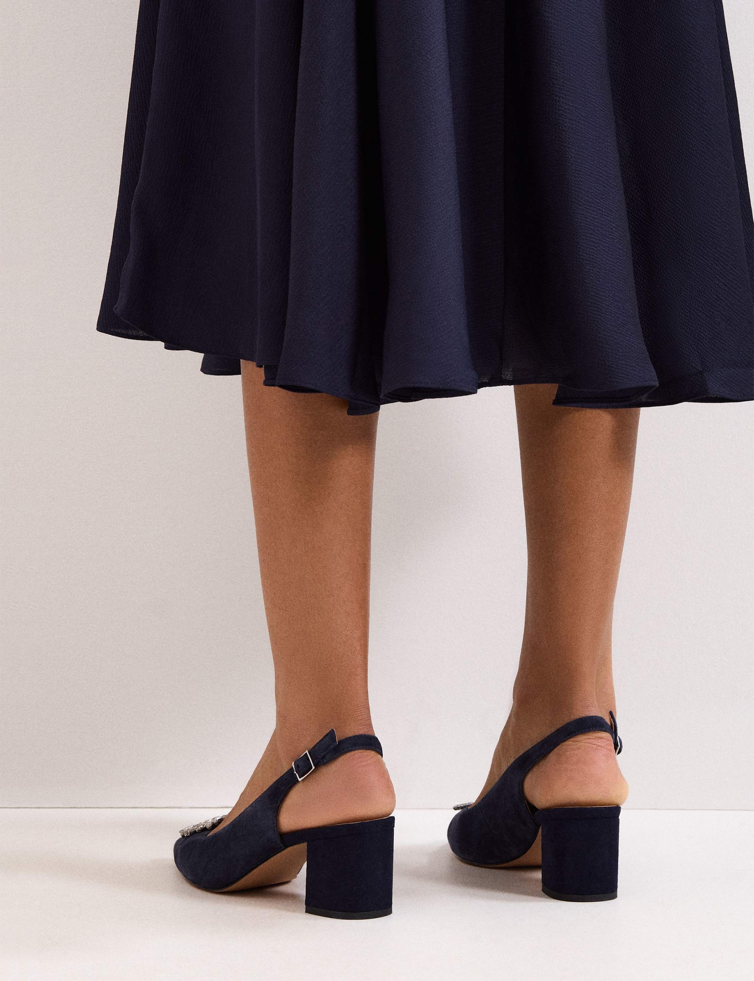 Suede Sparkle Block Heel Slingback Shoes 5 of 9