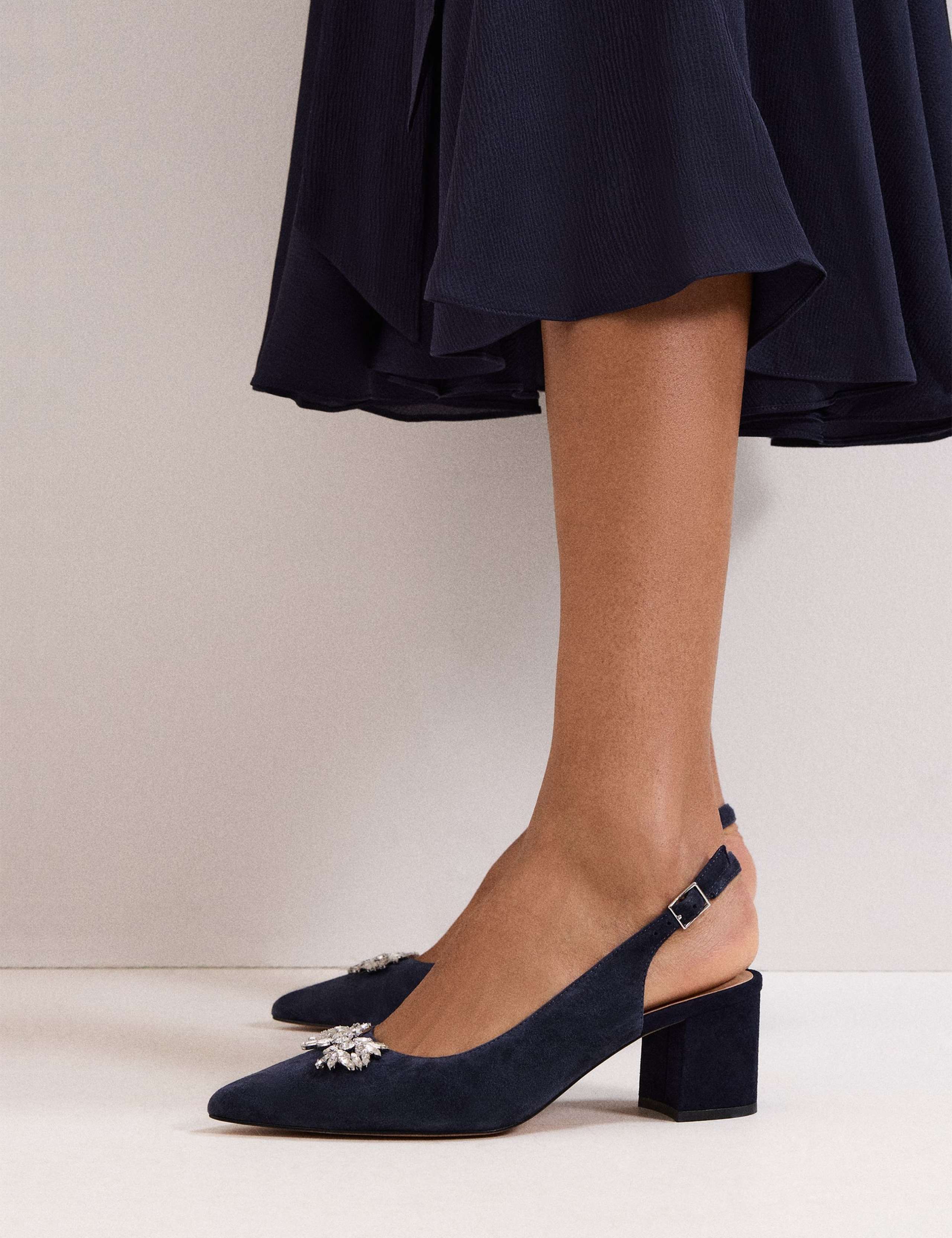 Suede Sparkle Block Heel Slingback Shoes 6 of 9