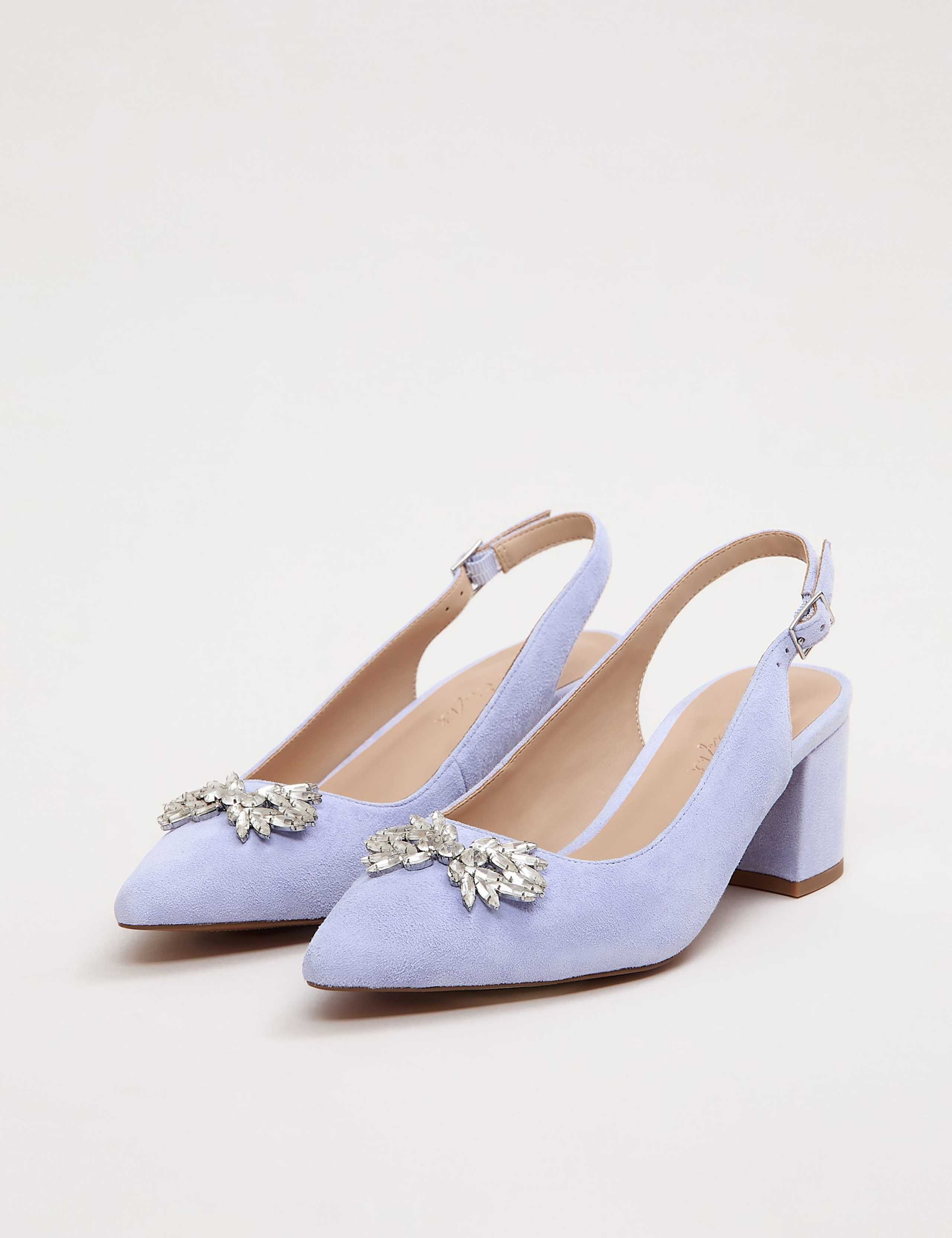 Suede Sparkle Block Heel Slingback Shoes 2 of 9