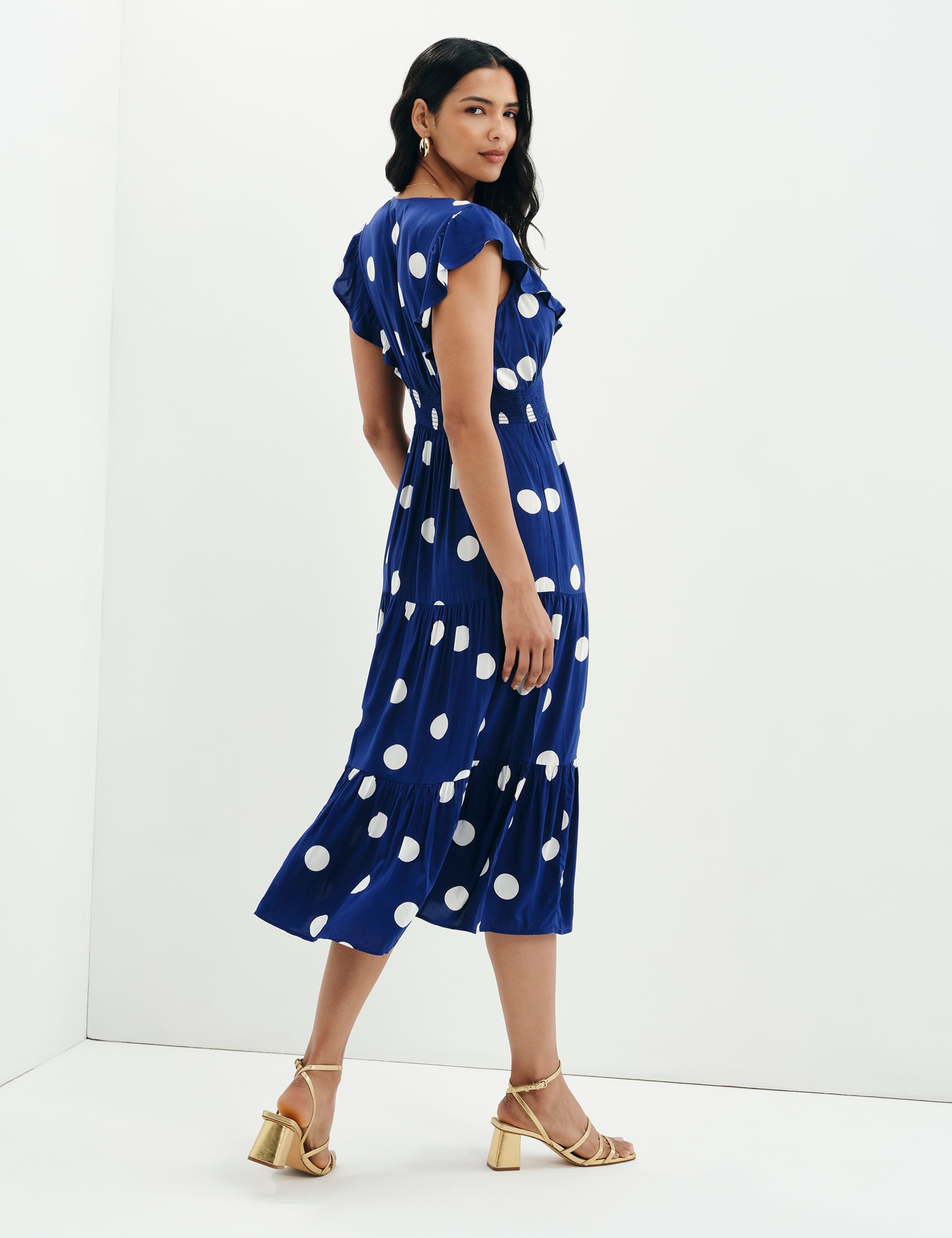 Voile Spot Print V-Neck Midi Tiered Dress 11 of 11