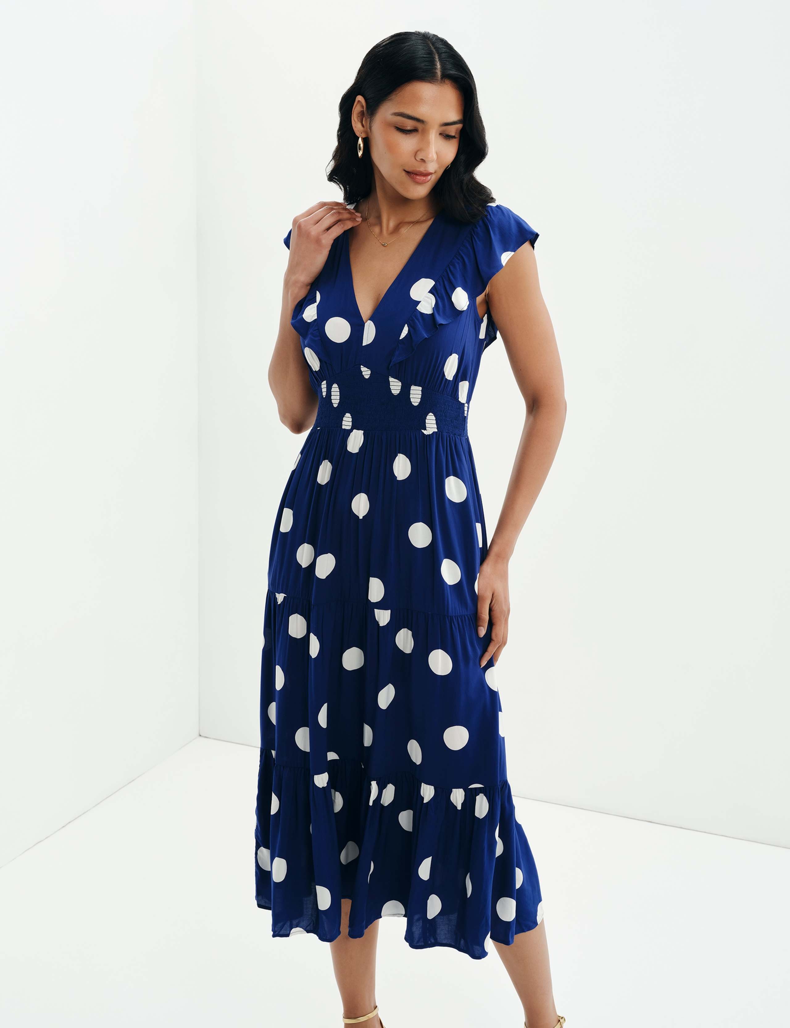 Voile Spot Print V-Neck Midi Tiered Dress 8 of 11