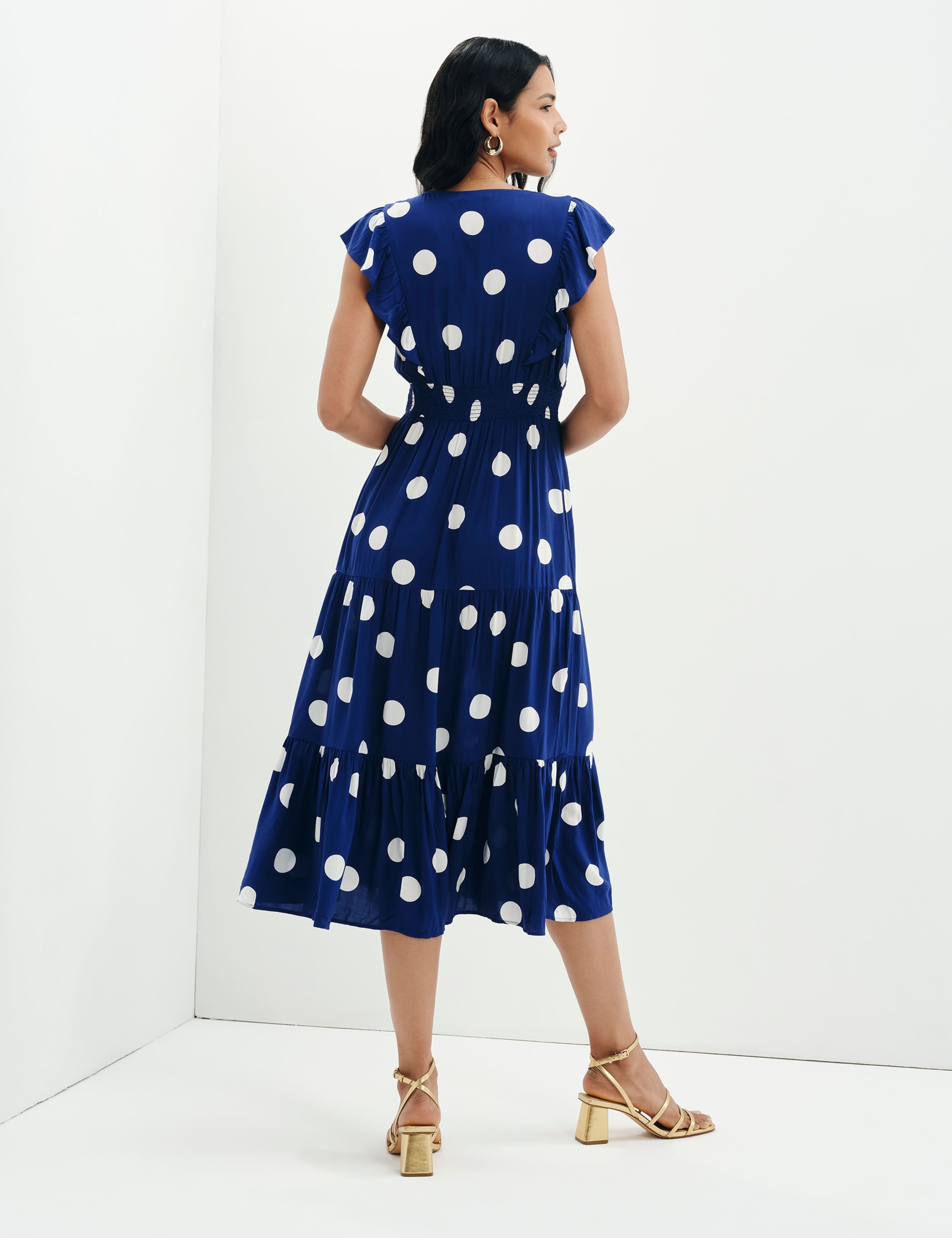 Voile Spot Print V-Neck Midi Tiered Dress 10 of 11