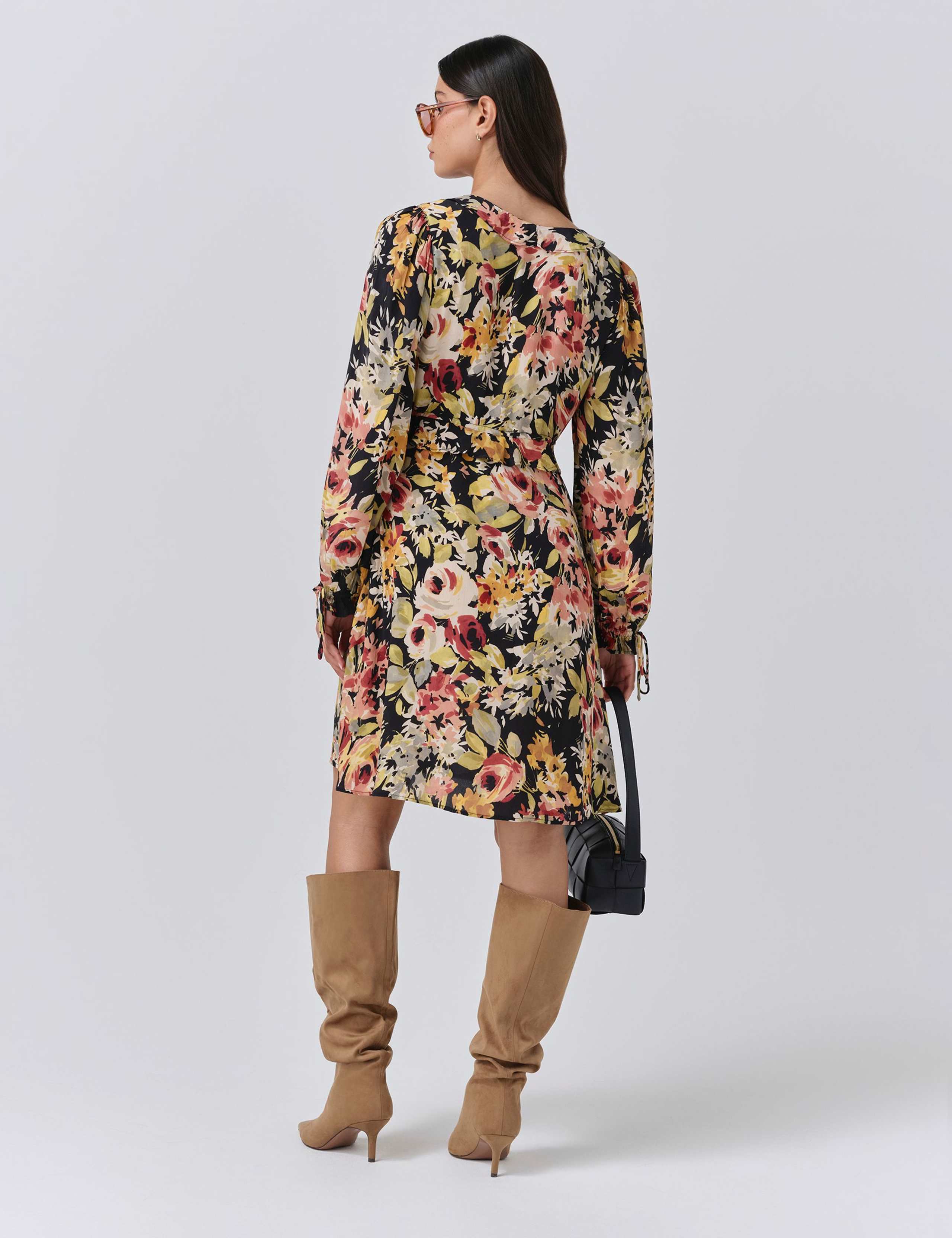 Crepe Floral V-Neck Mini Tea Dress 3 of 5