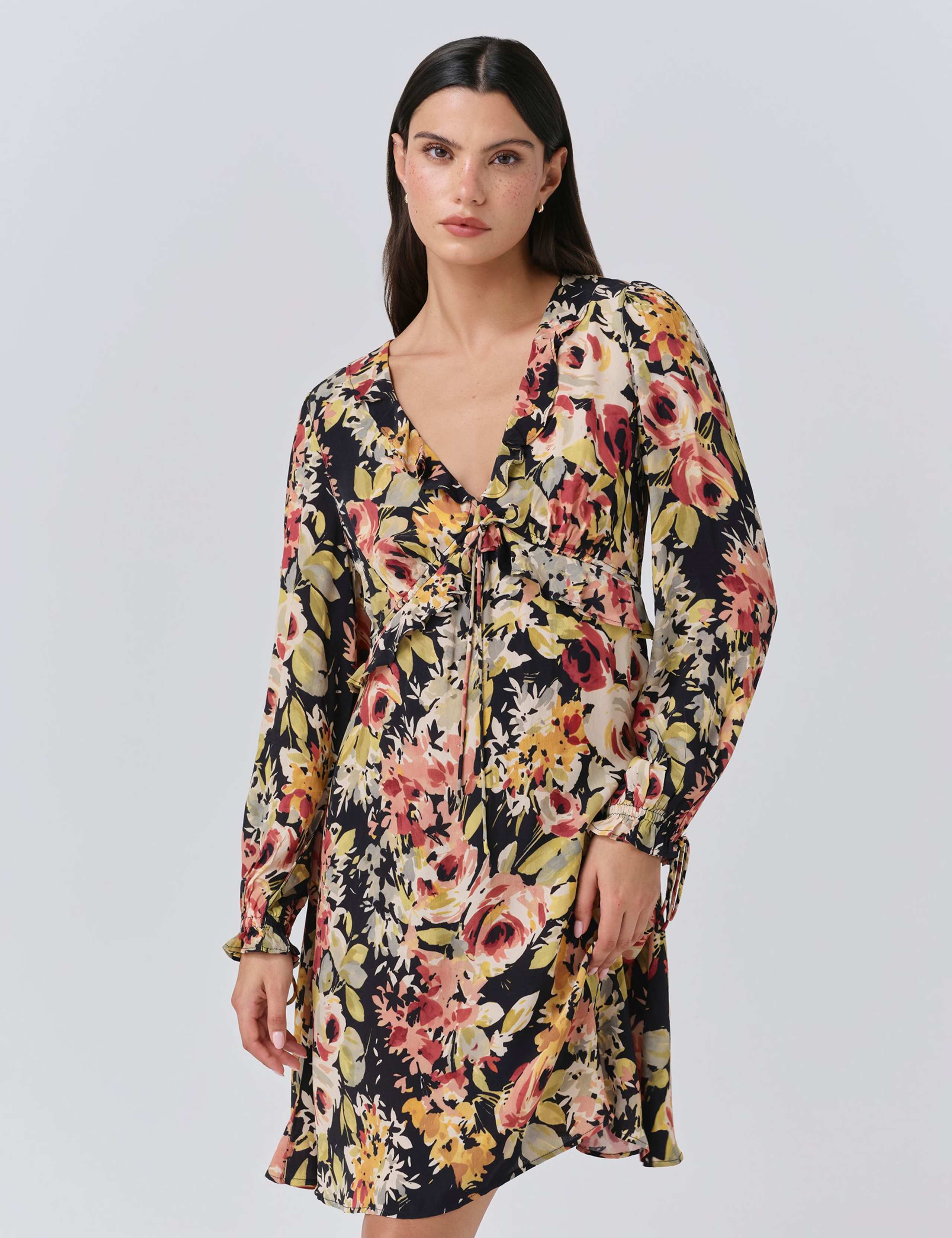 Crepe Floral V-Neck Mini Tea Dress 4 of 5