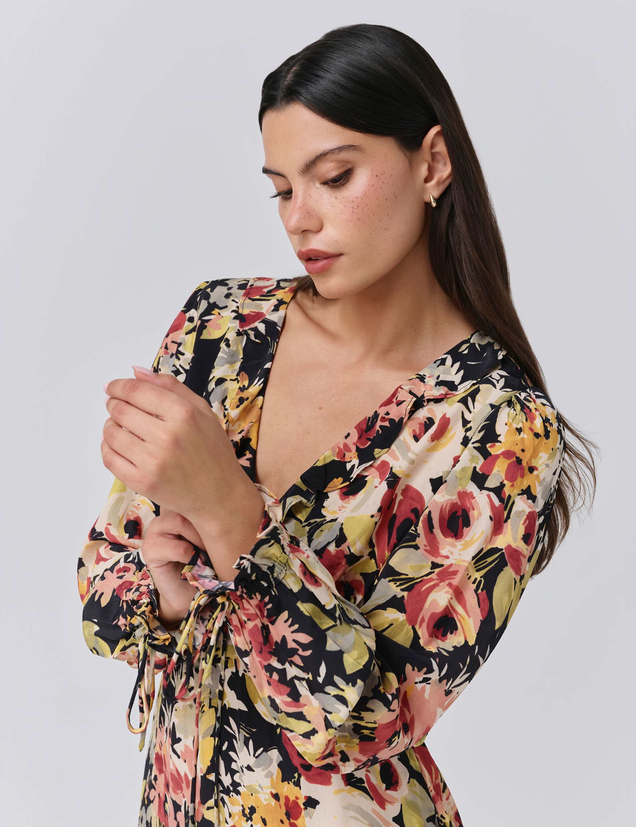 Crepe Floral V-Neck Mini Tea Dress 5 of 5