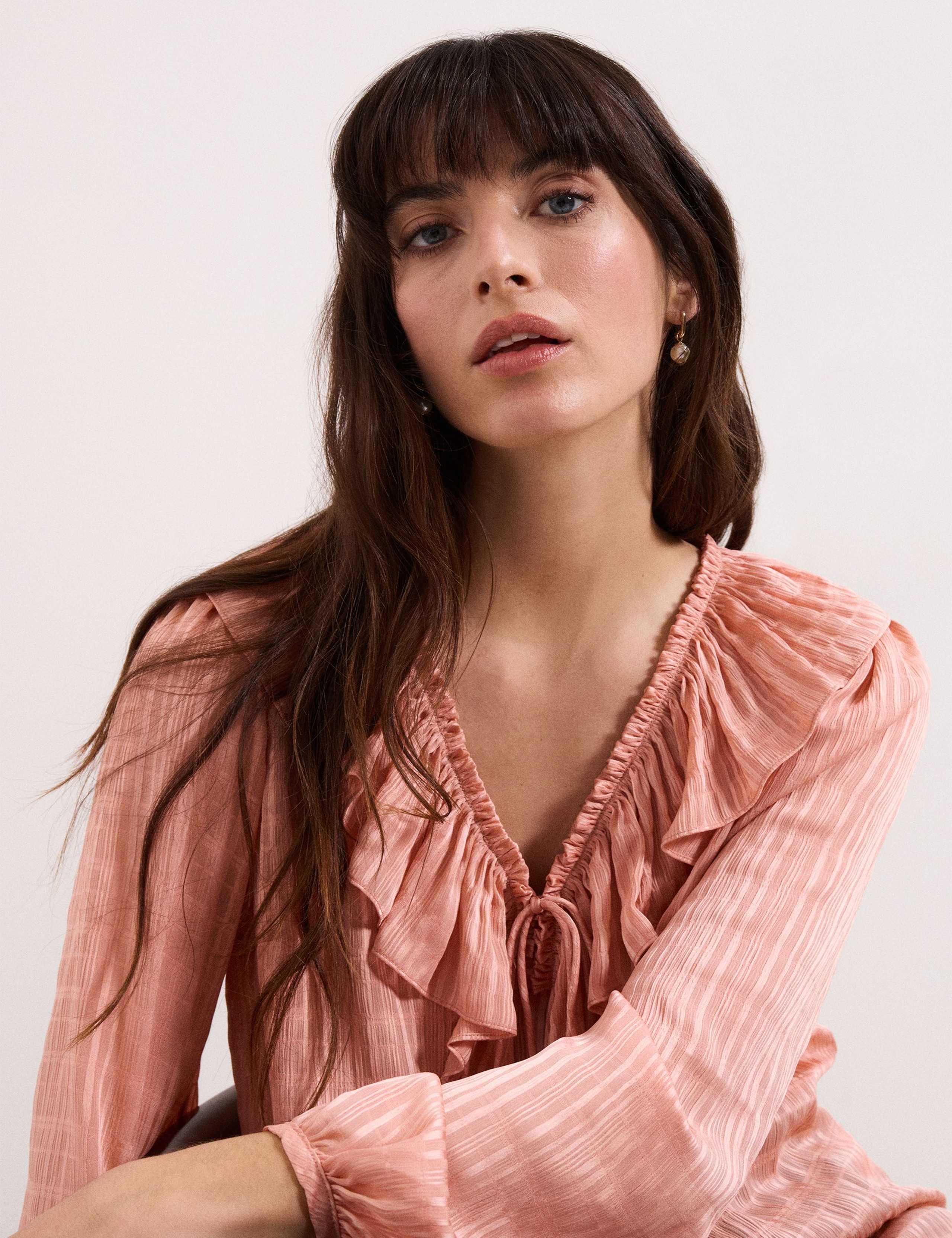 Textured Tie Neck Ruffle Blouse 5 of 5