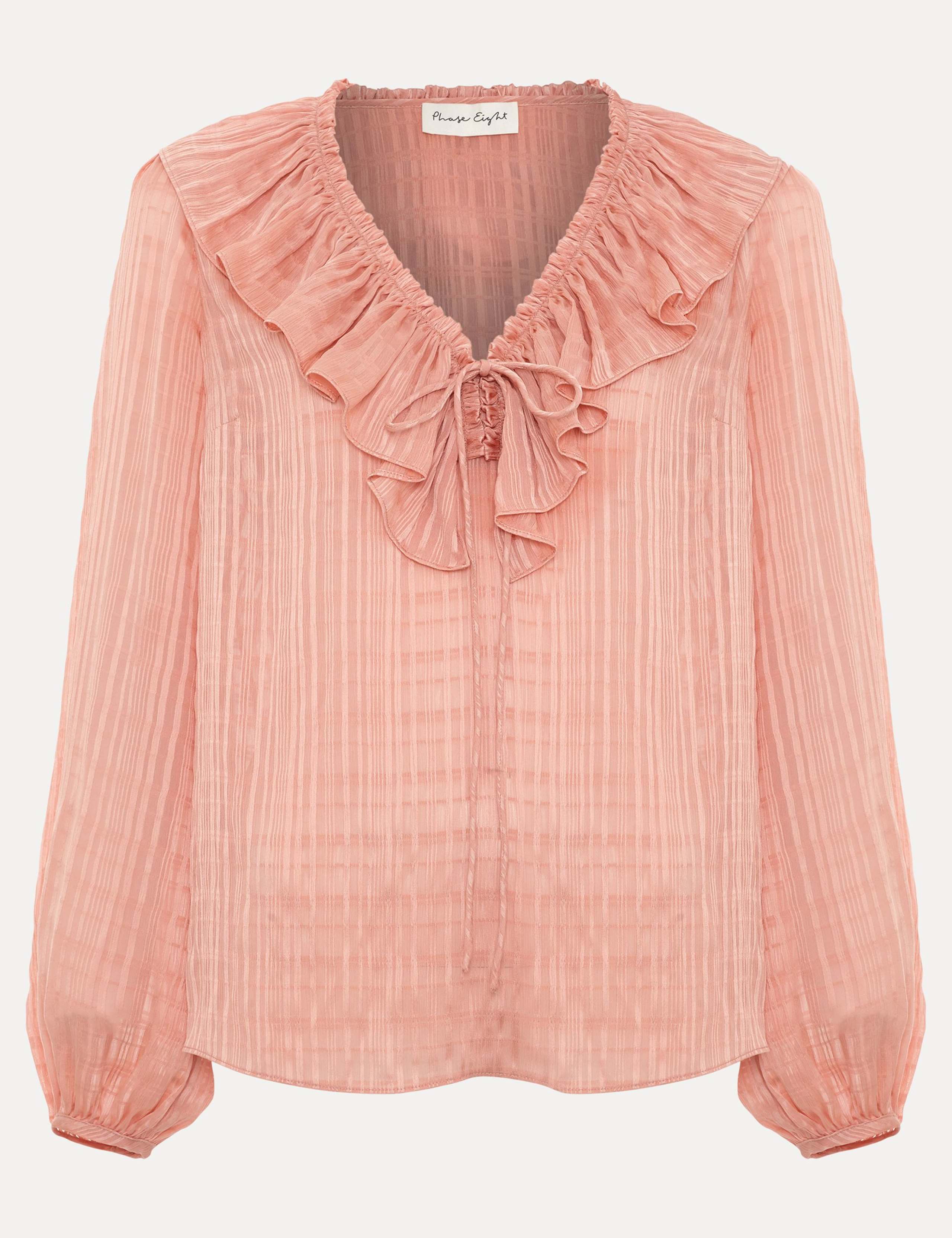 Textured Tie Neck Ruffle Blouse 2 of 5
