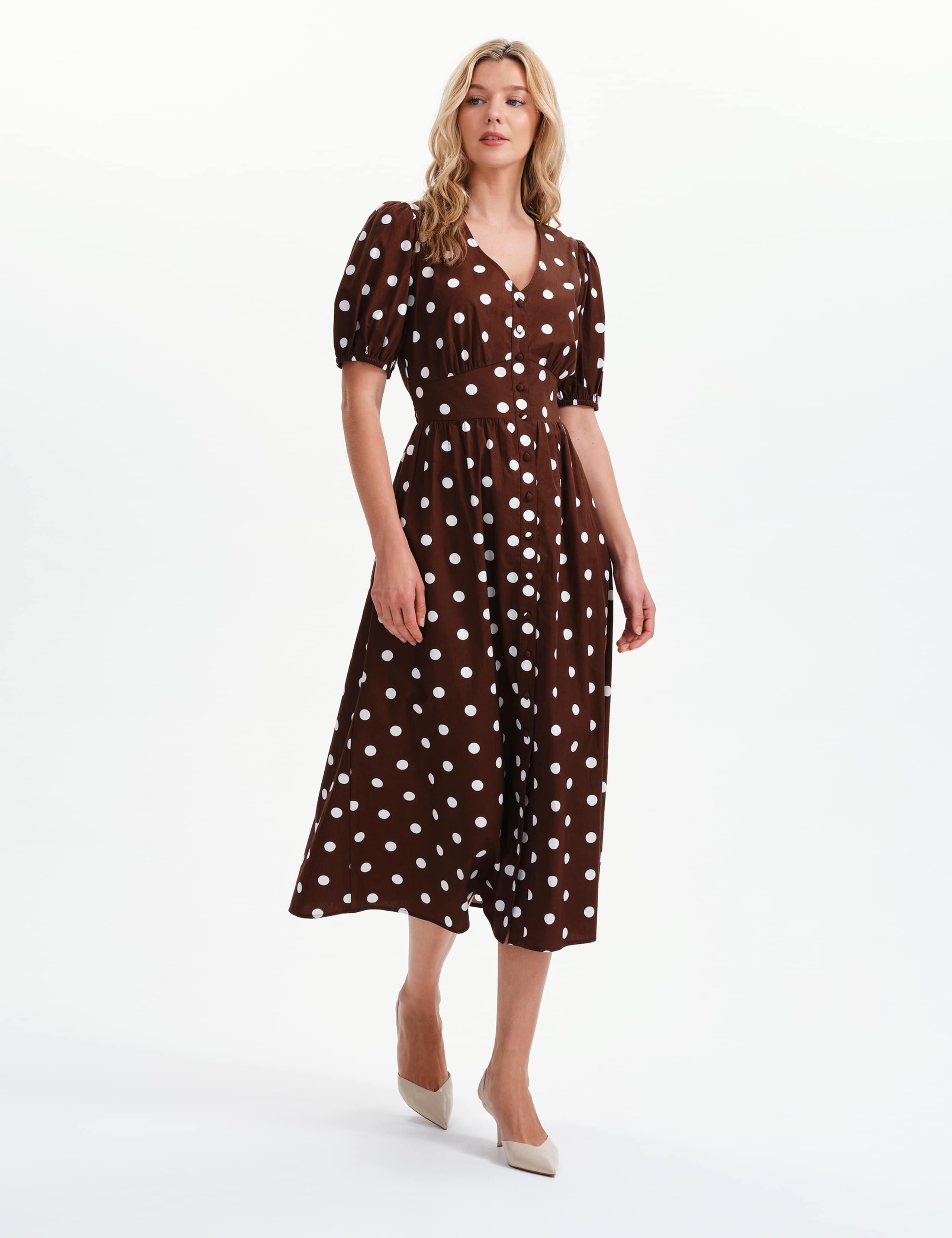 Pure Cotton Polka Dot V-Neck Midi Dress 7 of 8