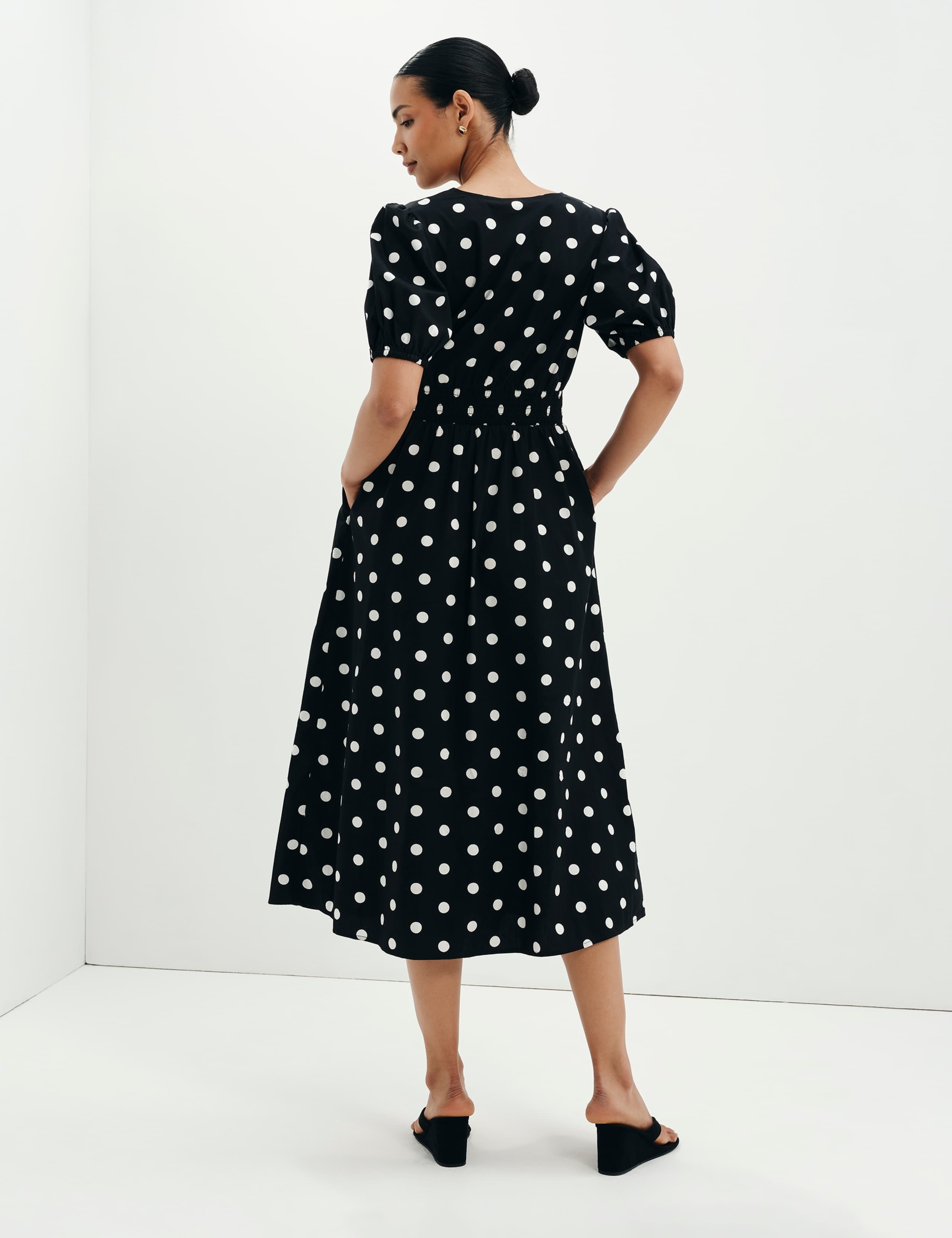 Pure Cotton Polka Dot V-Neck Midi Dress 8 of 9