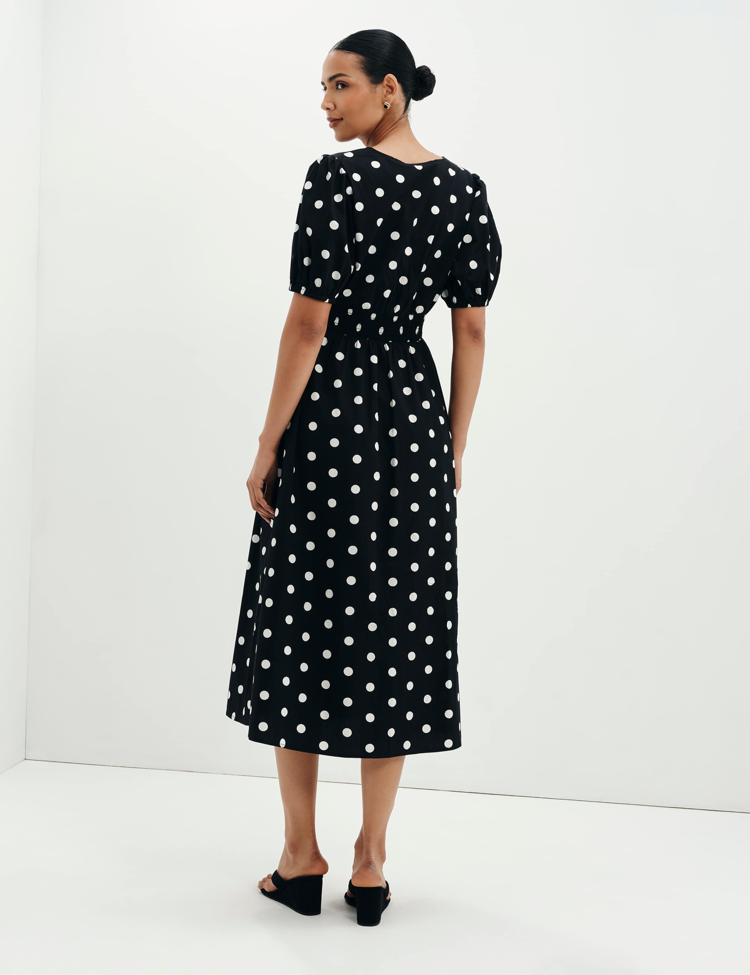 Pure Cotton Polka Dot V-Neck Midi Dress 9 of 9