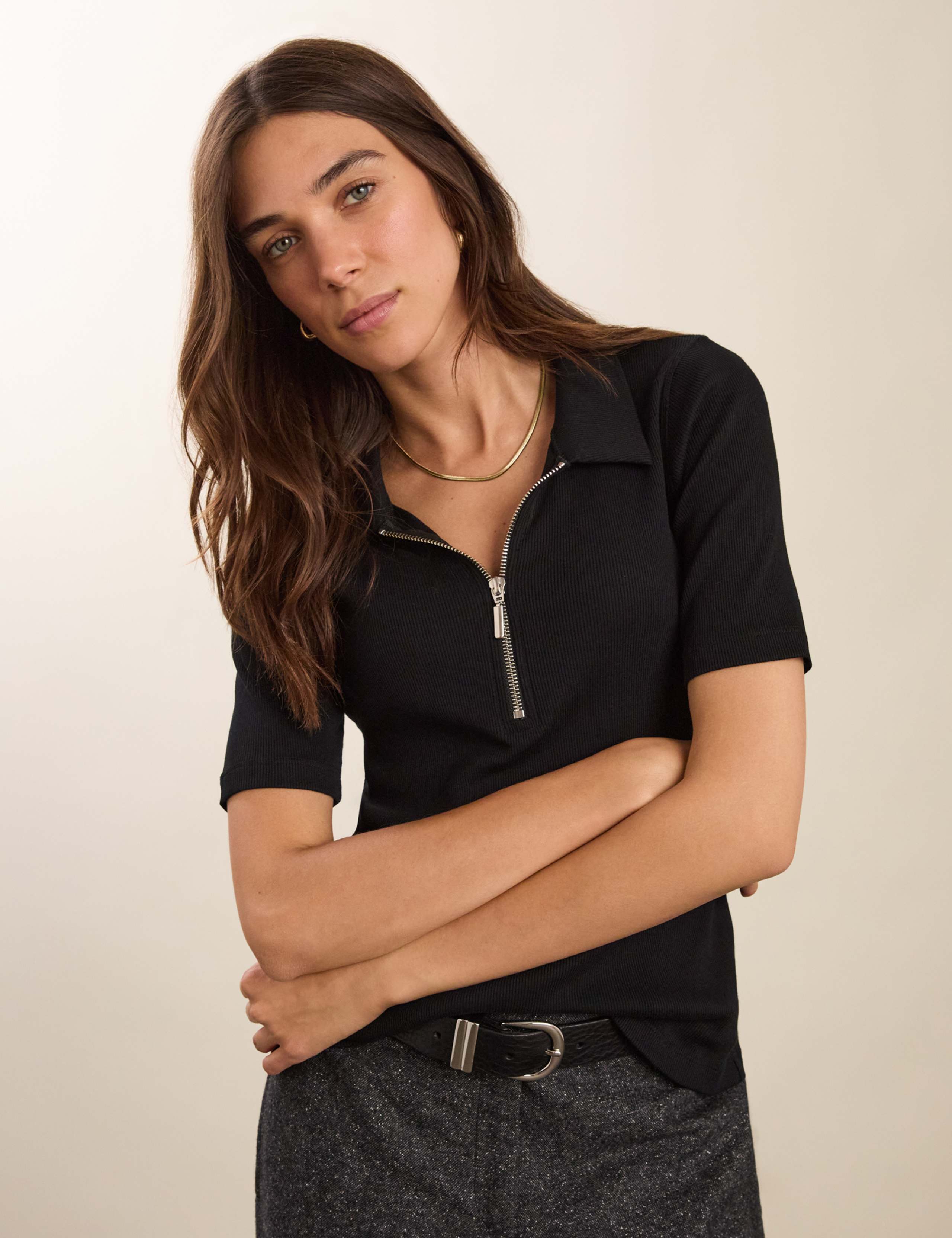 Pure Cotton Collared Half Zip Top 1 of 4
