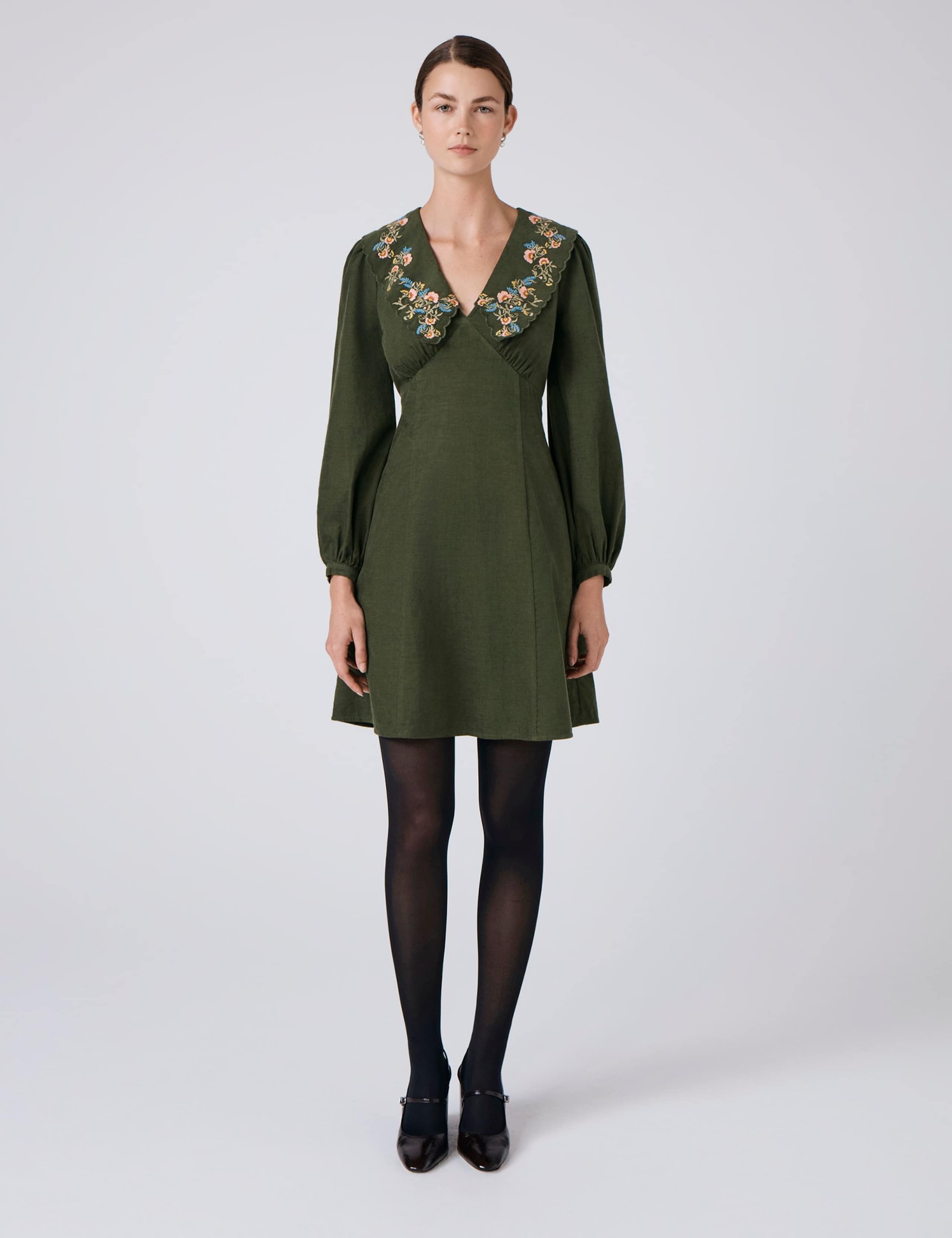 Cord Embroidered Collared Mini Shift Dress 1 of 5