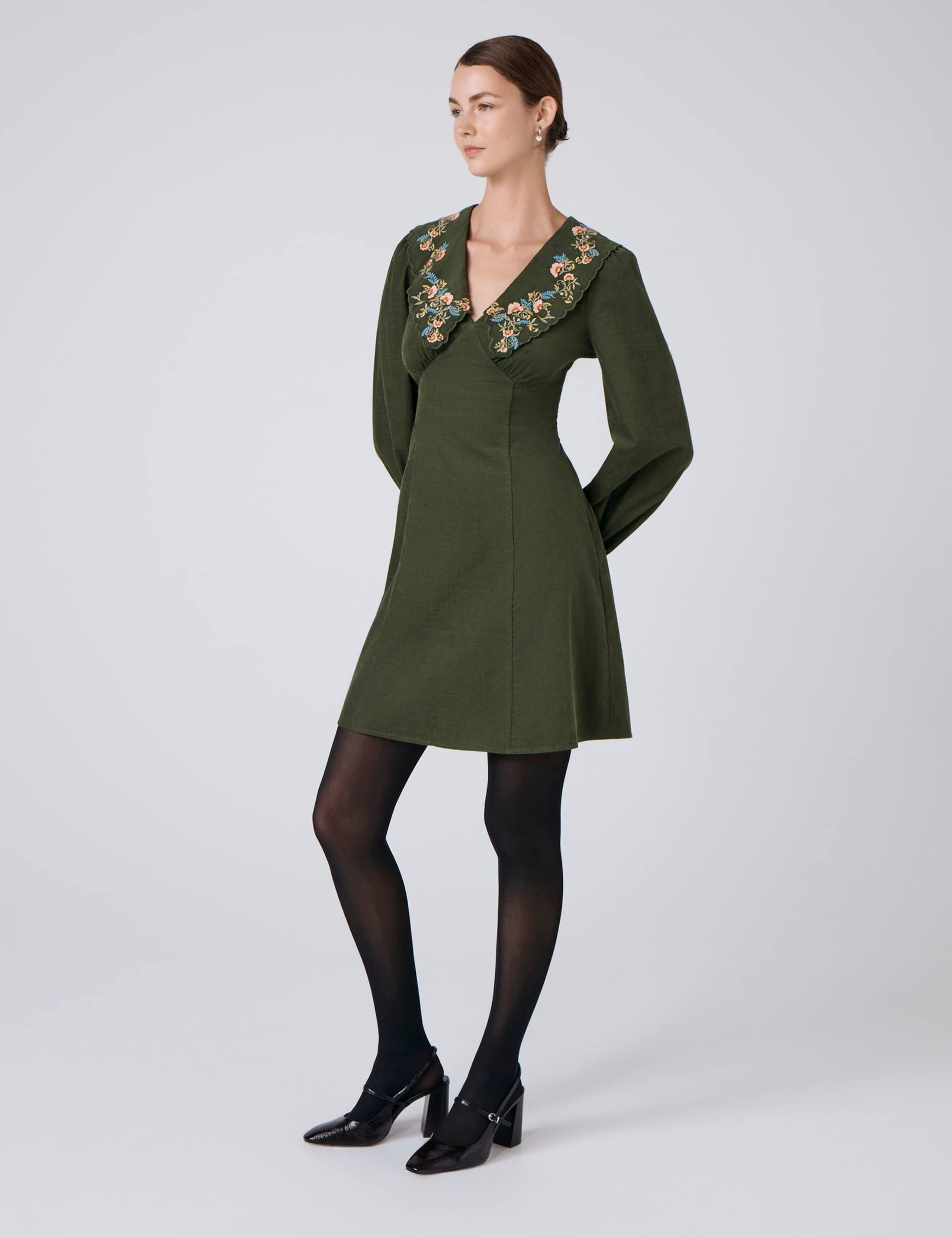 Cord Embroidered Collared Mini Shift Dress 2 of 5