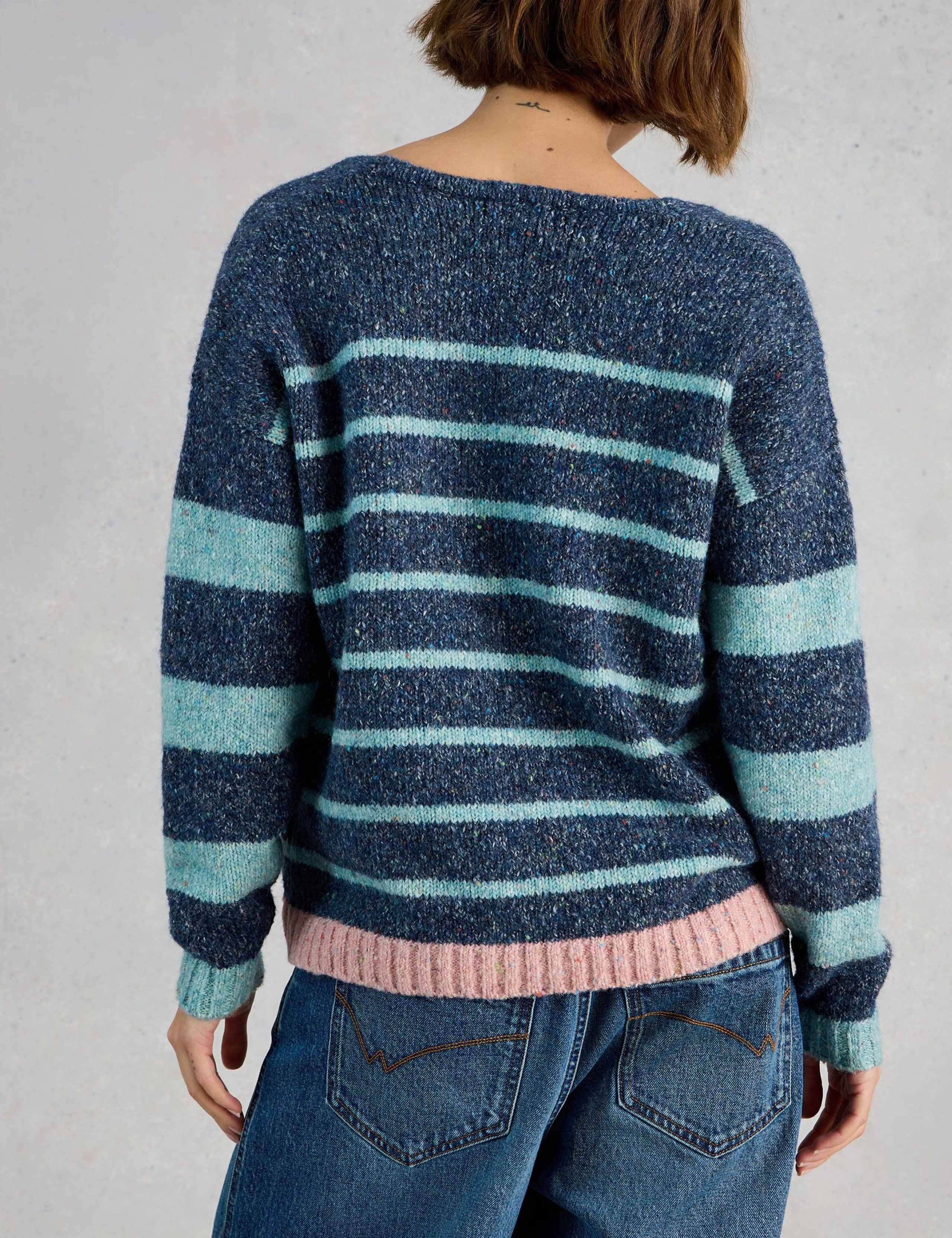 Pure Cotton Striped Textured V-Neck Jumper 4 of 6