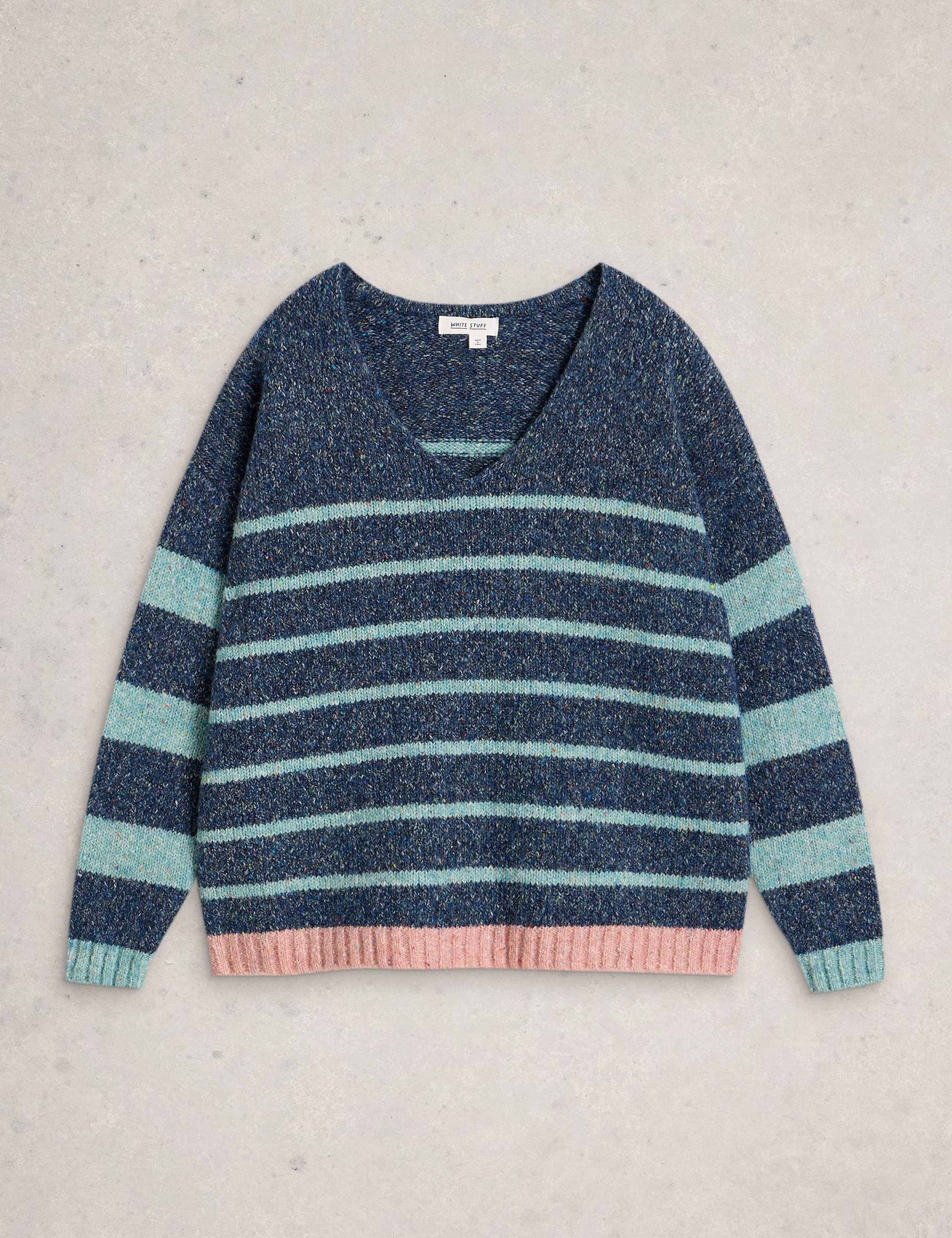 Pure Cotton Striped Textured V-Neck Jumper 2 of 6