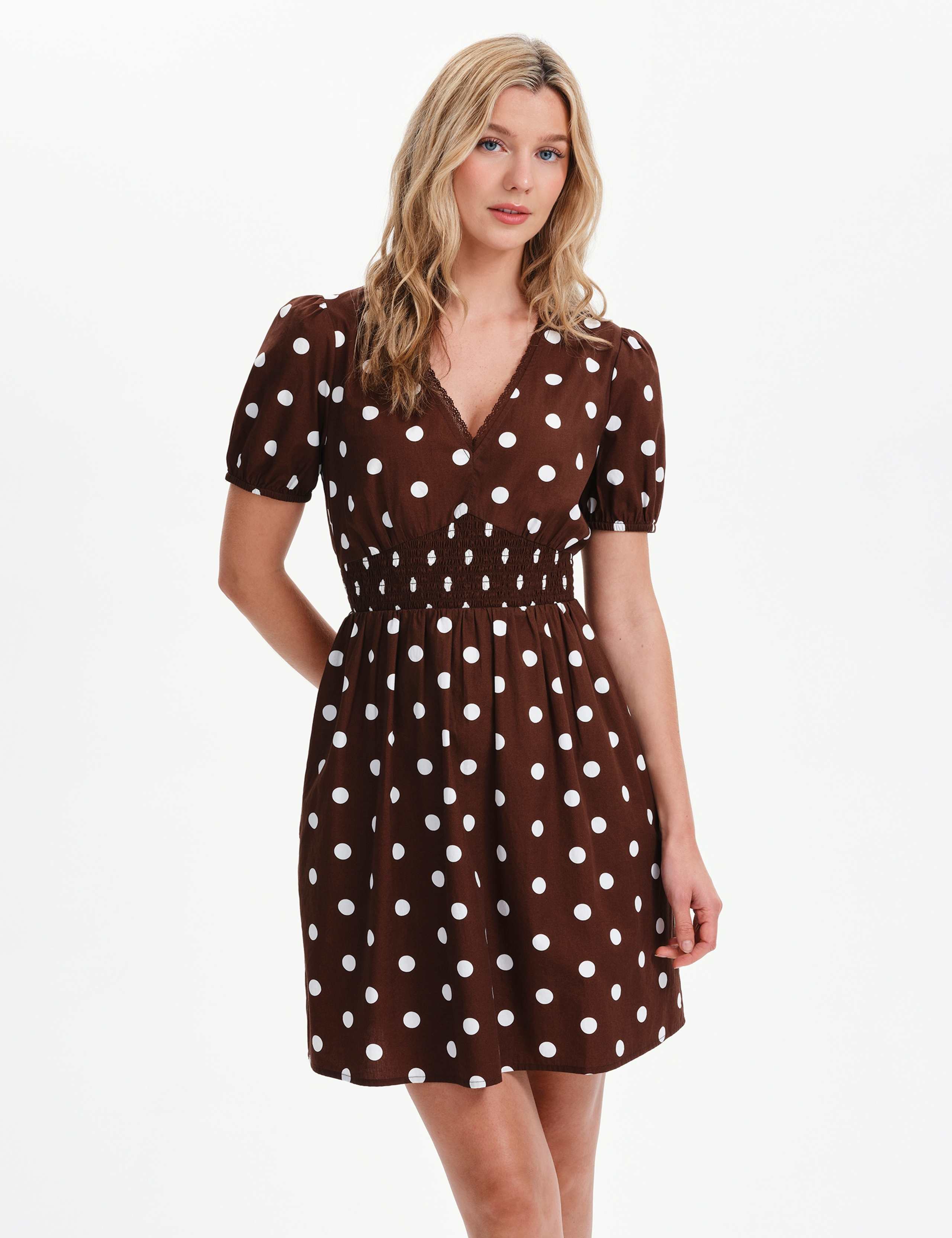 Pure Cotton Polka Dot V-Neck Mini Dress 1 of 8