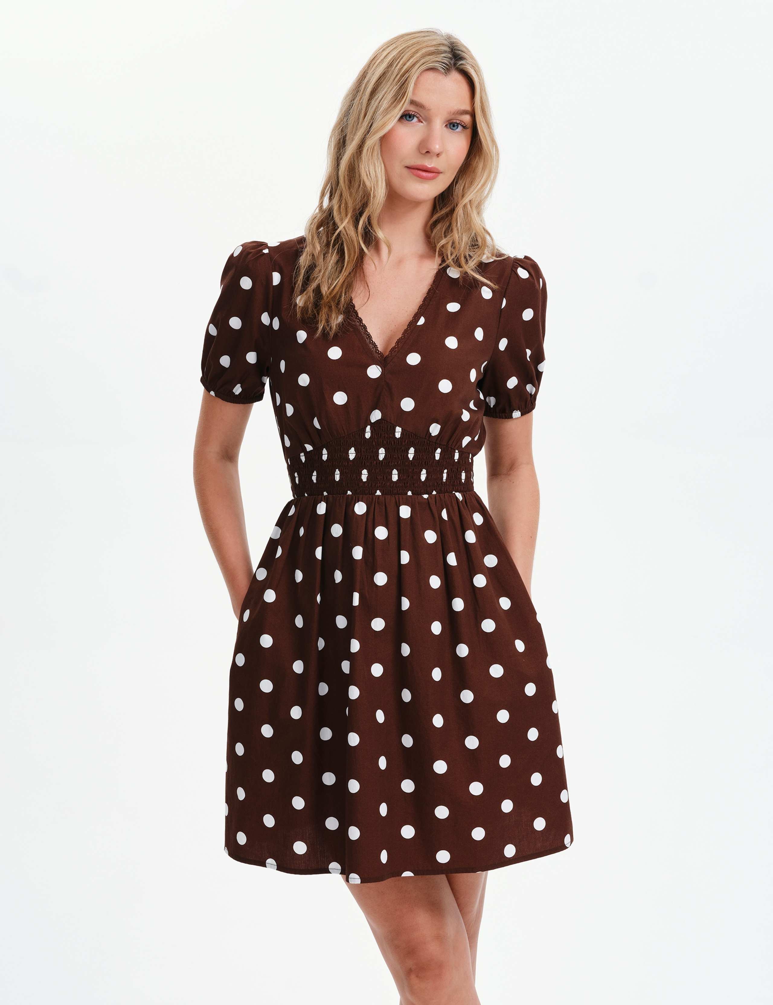 Pure Cotton Polka Dot V-Neck Mini Dress 5 of 8