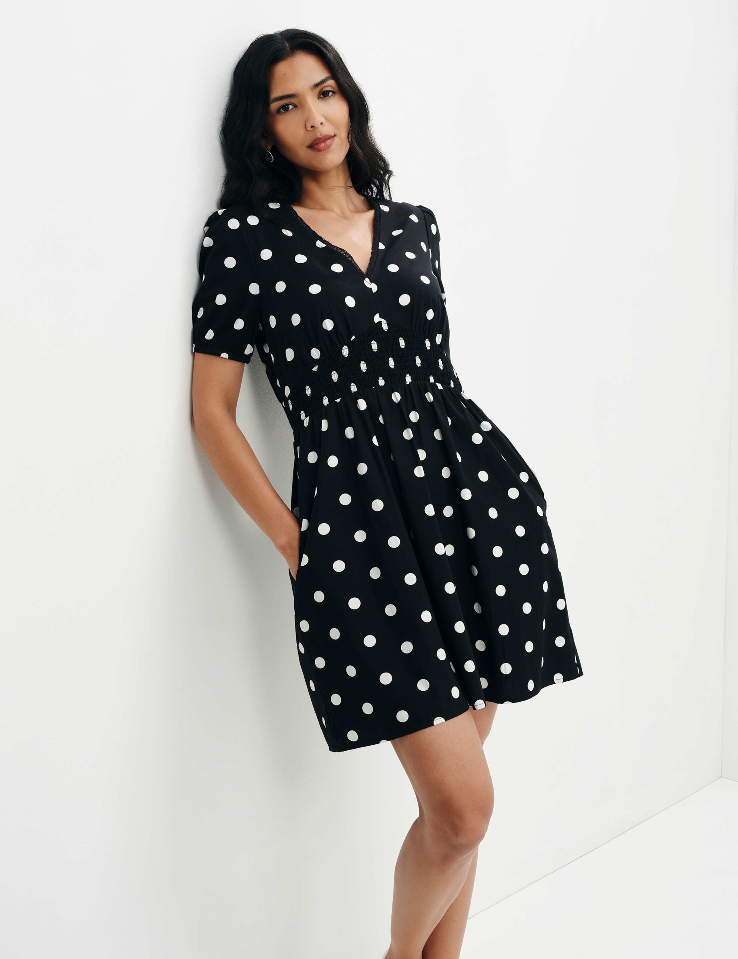Pure Cotton Polka Dot V-Neck Mini Dress 8 of 9