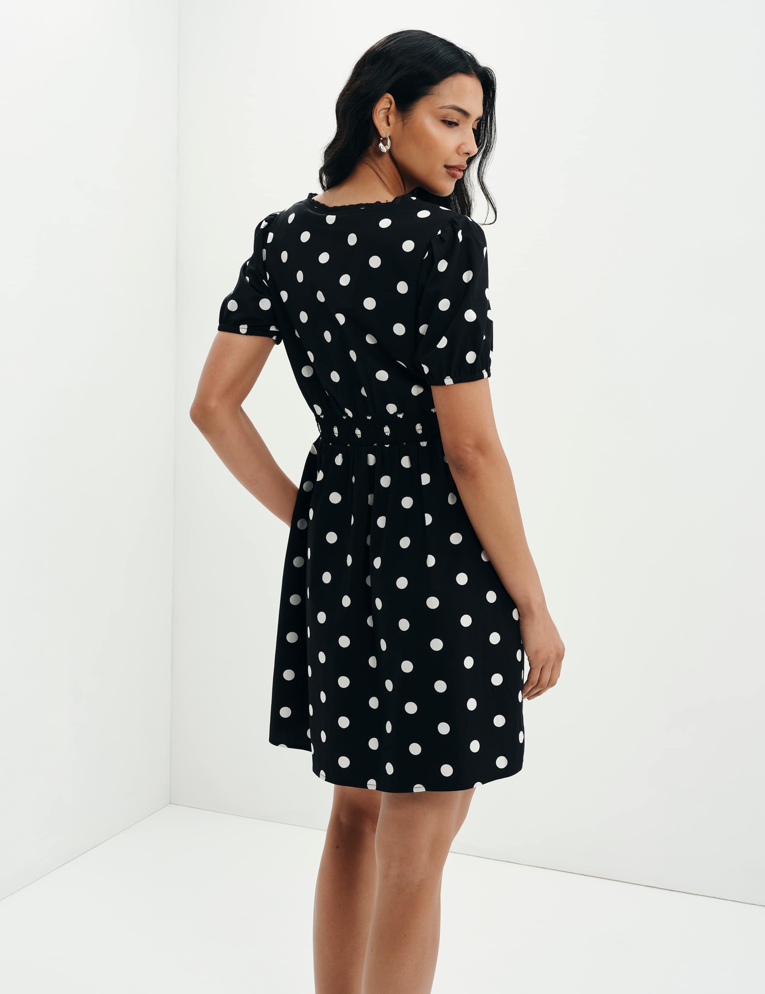 Pure Cotton Polka Dot V-Neck Mini Dress 9 of 9