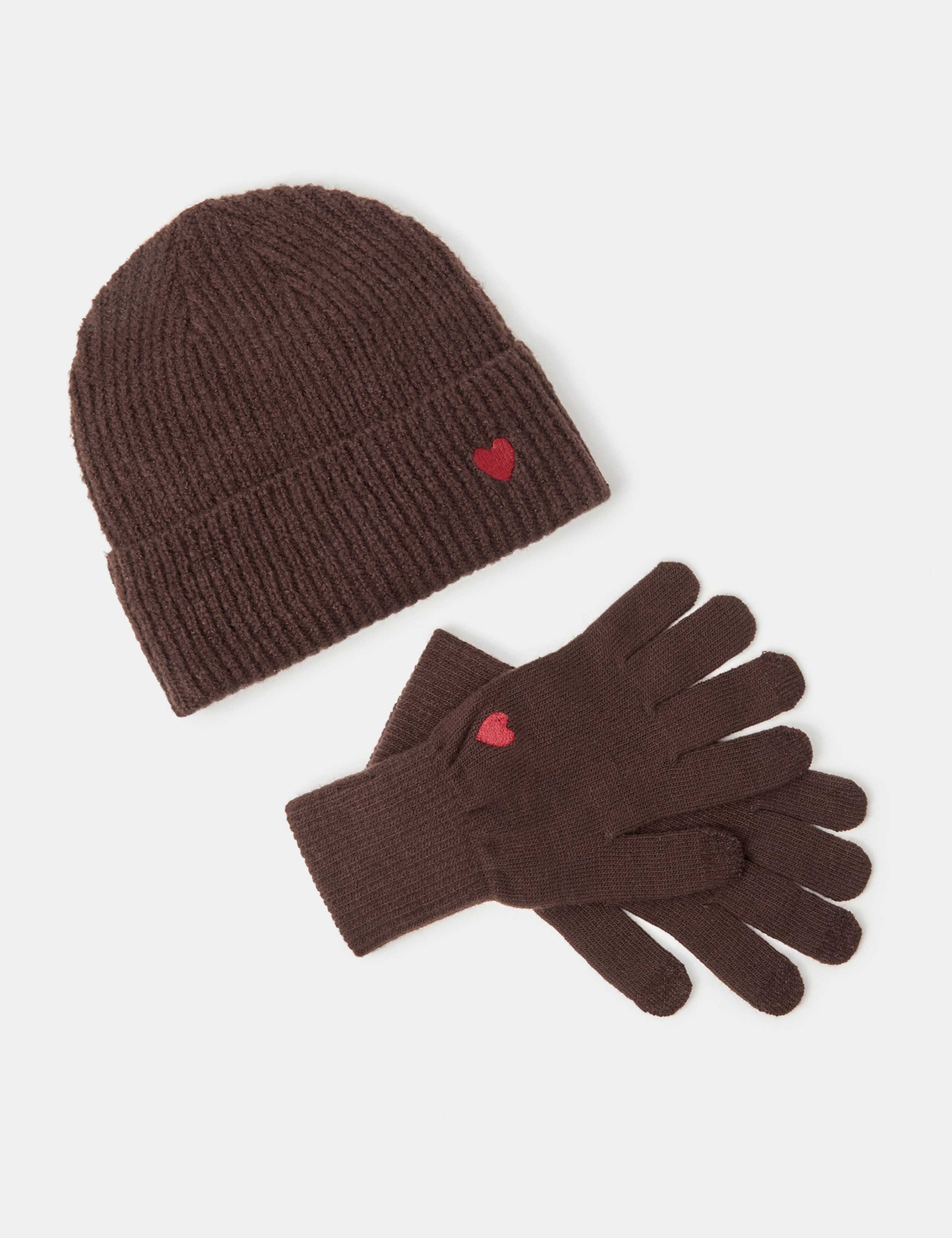 Heart Embroidered Hat & Gloves Set 1 of 3