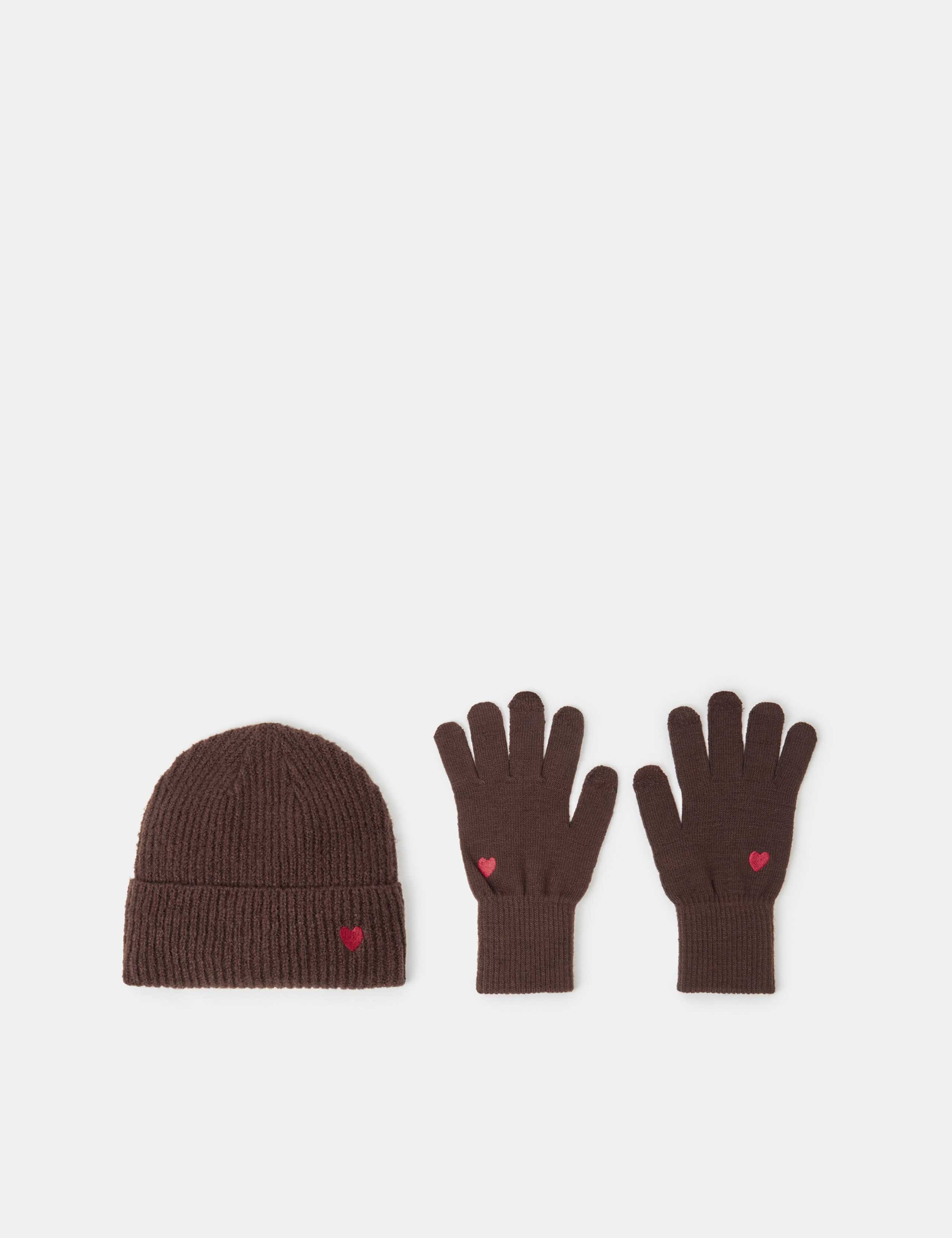 Heart Embroidered Hat & Gloves Set 2 of 3
