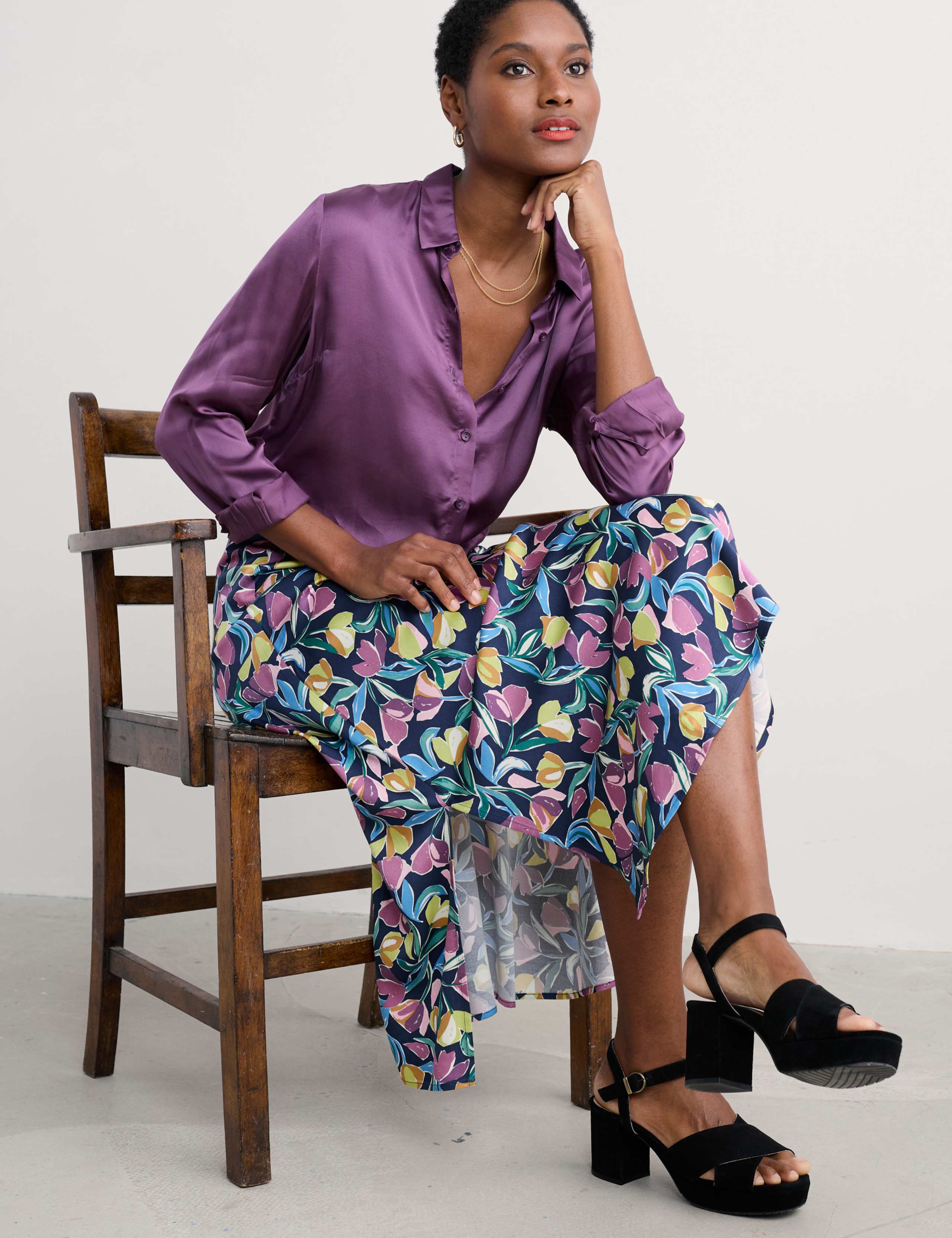 Floral Side Split Midi A-Line Skirt 5 of 5