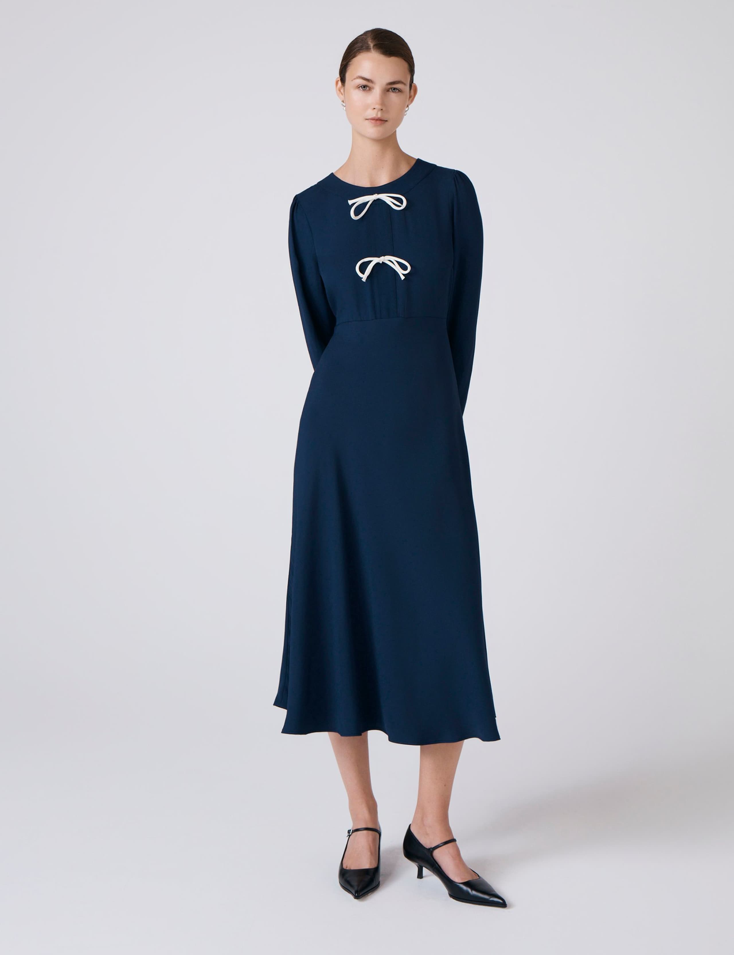 Crepe Tie Front Midi Skater Dress 1 of 4