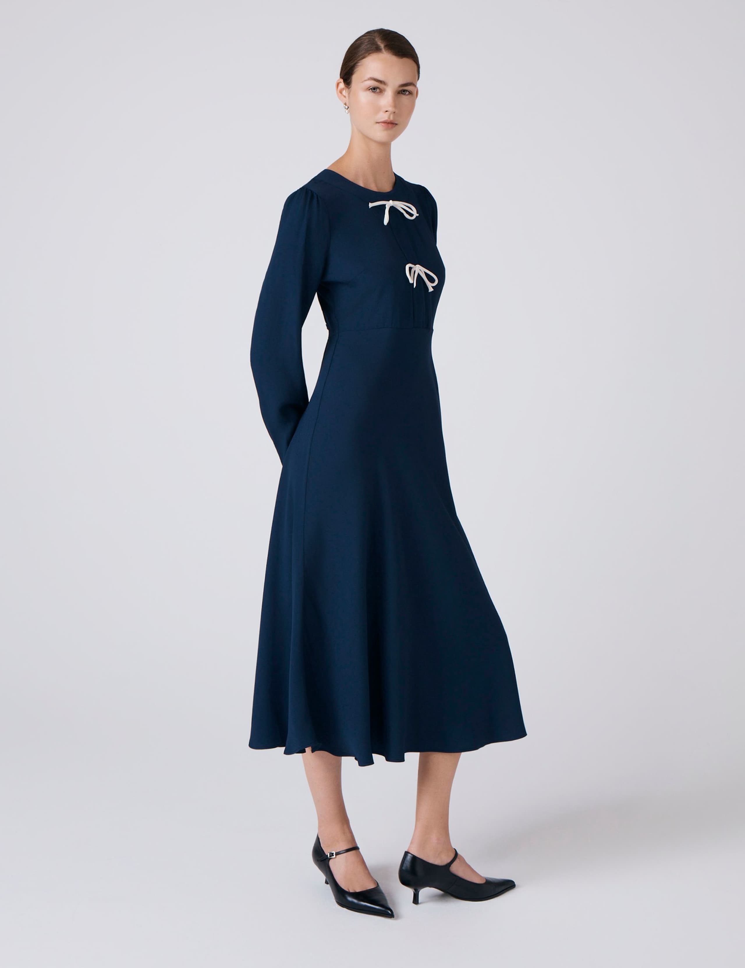 Crepe Tie Front Midi Skater Dress 2 of 4