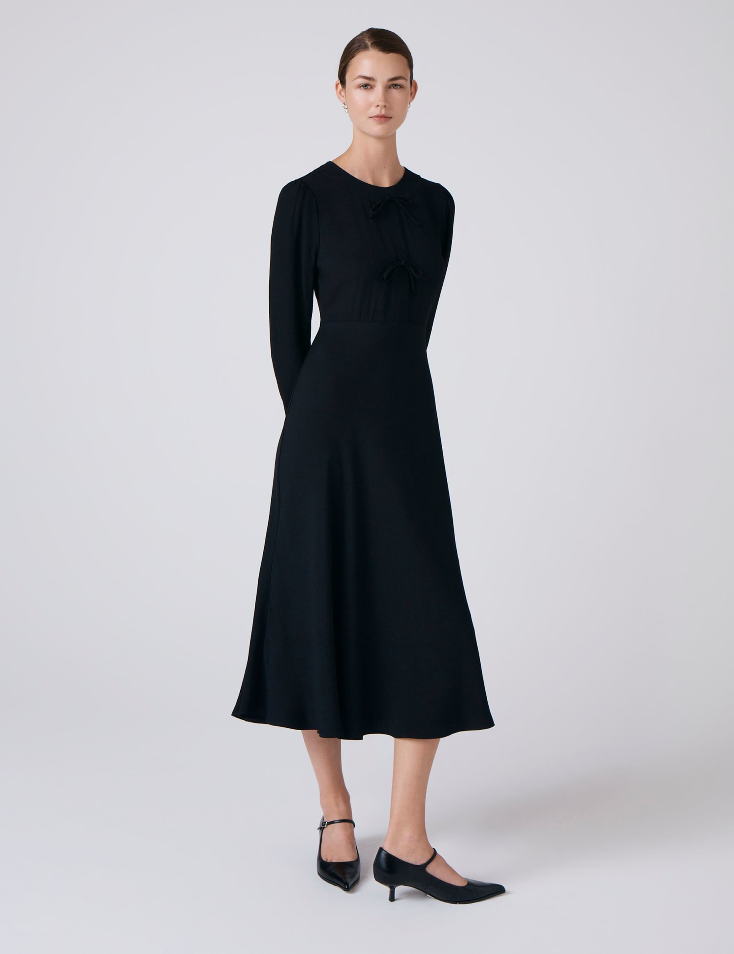 Crepe Tie Front Midi Skater Dress 1 of 5