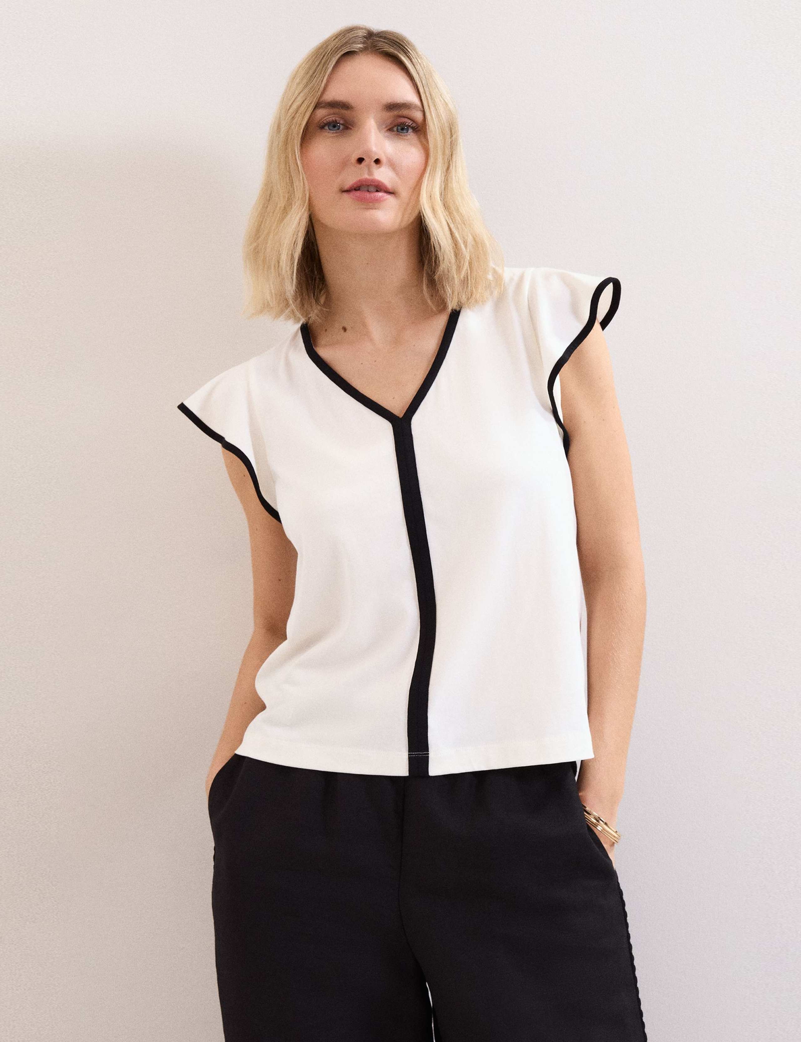 Pure Cotton V-Neck Flutter Sleeve Top 3 of 5