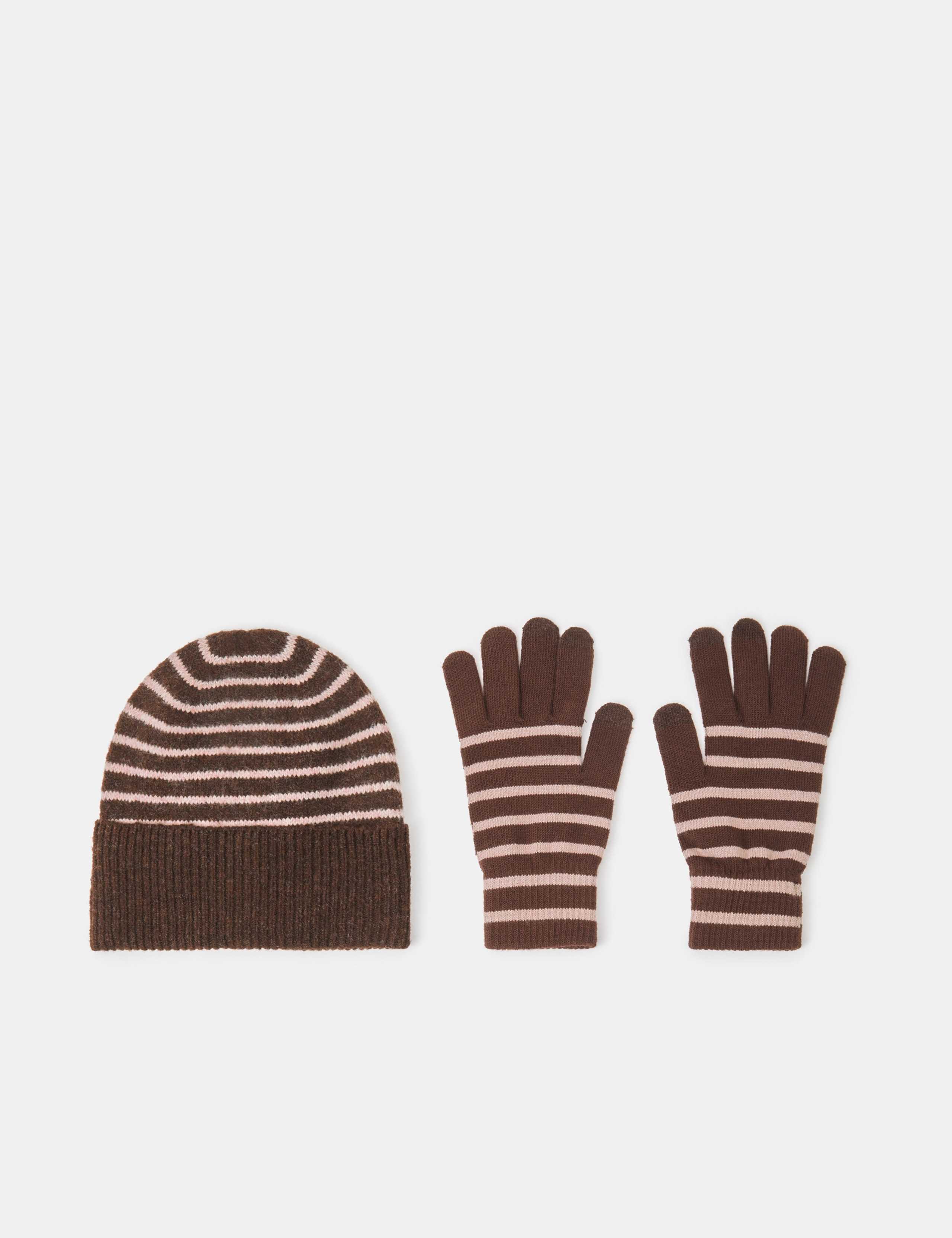Striped Beanie And Gloves Set 2 of 3