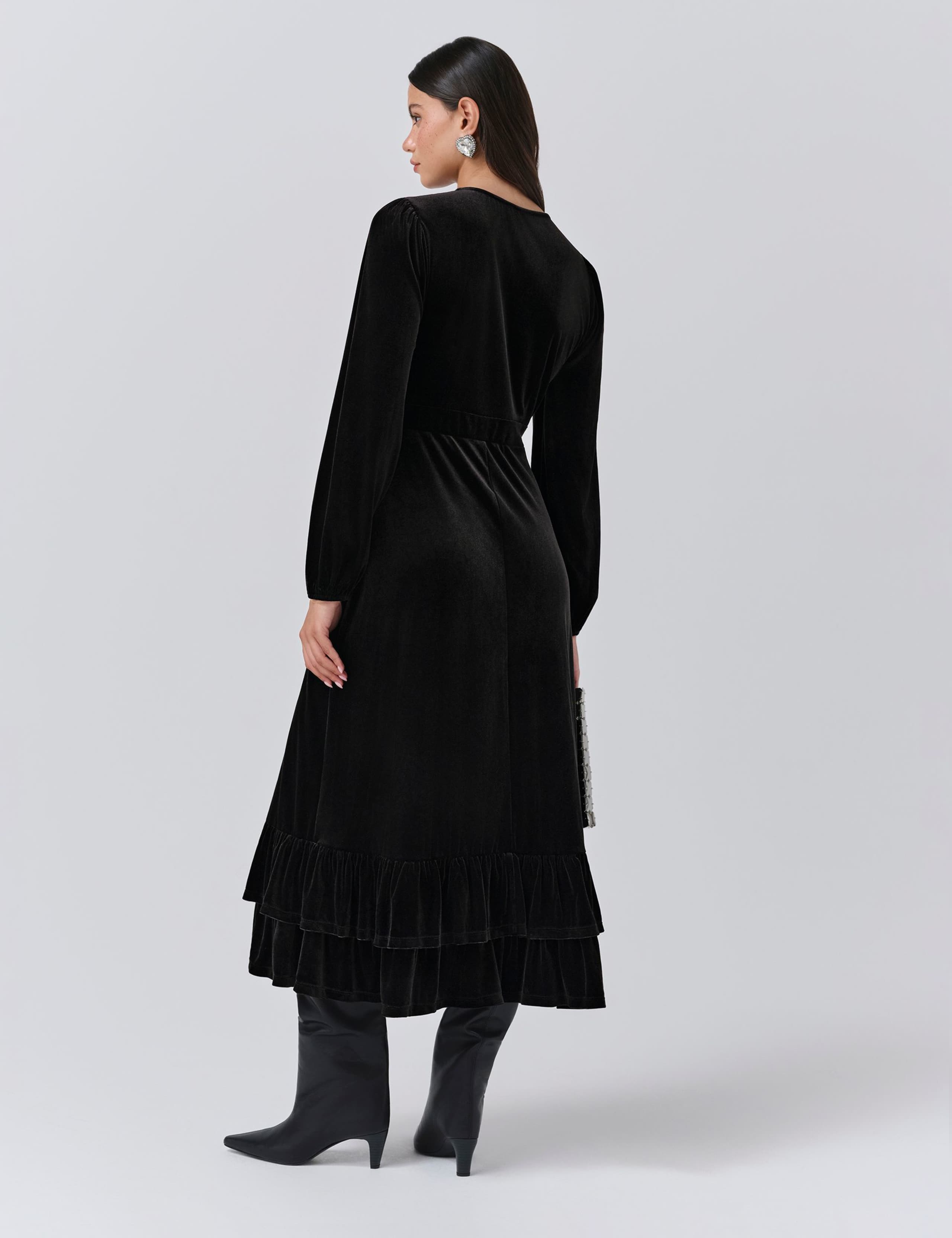 Velvet Tie Neck Midi Tiered Dress 3 of 5