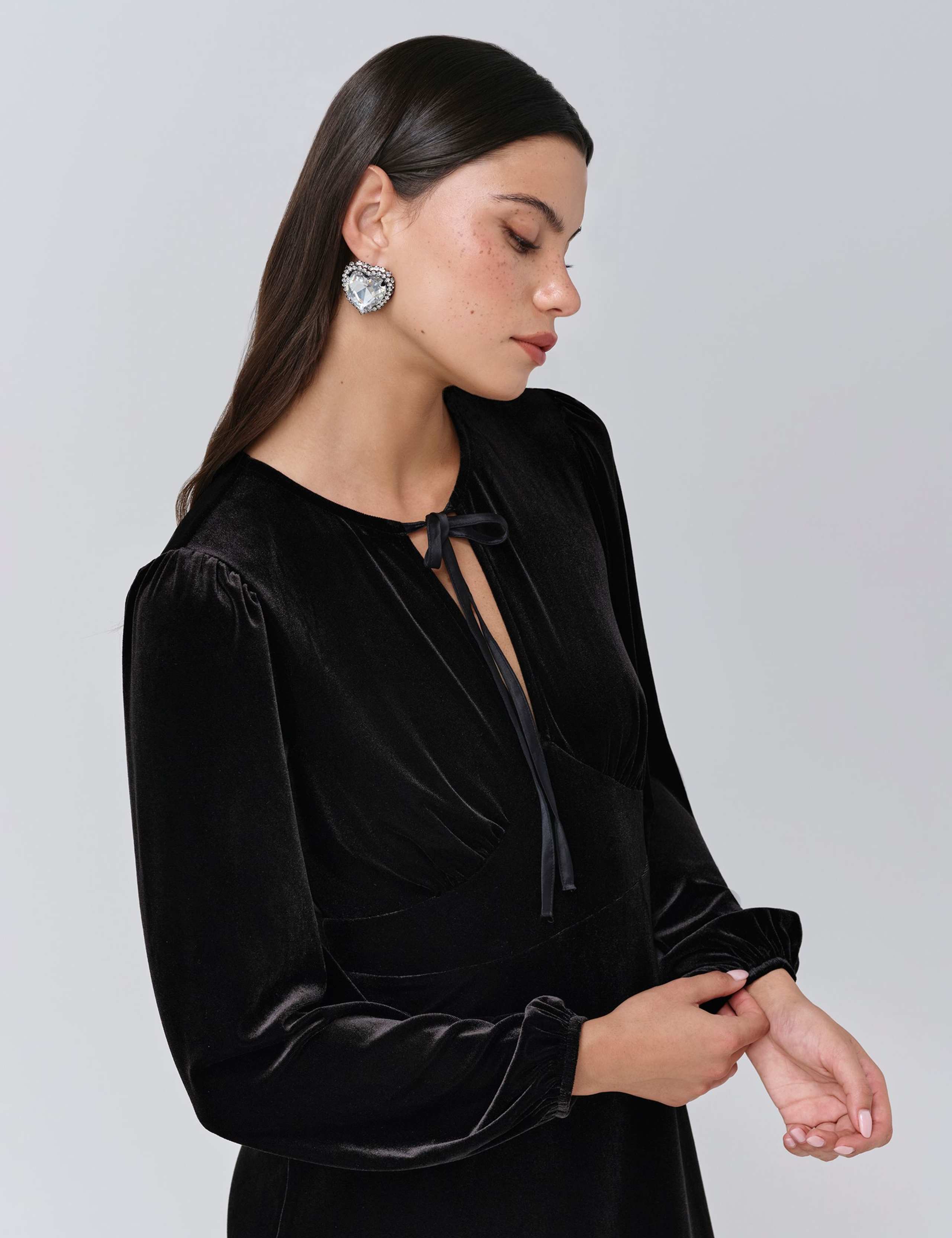 Velvet Tie Neck Midi Tiered Dress 5 of 5