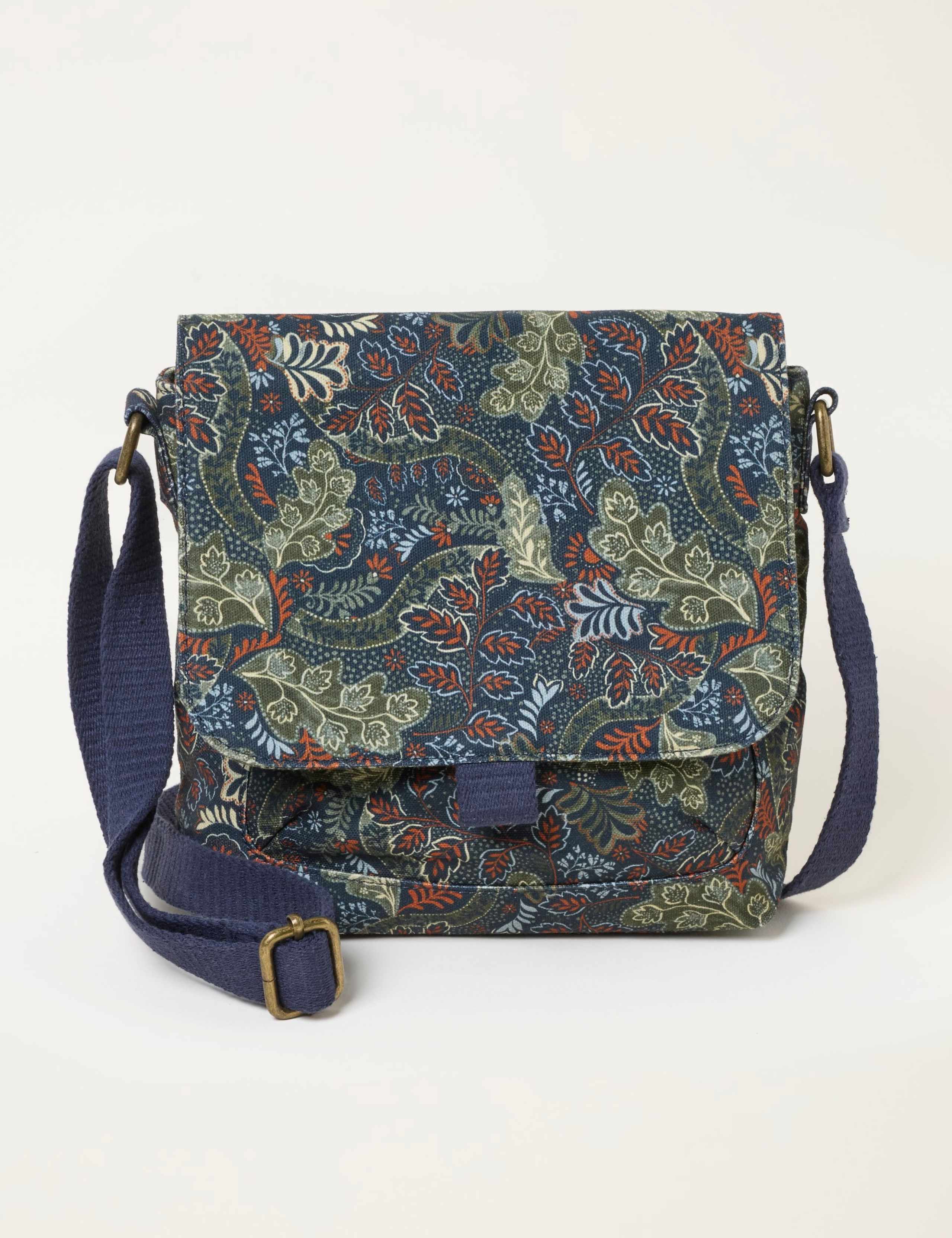 Canvas Leaf Print Cross Body Bag 1 of 3