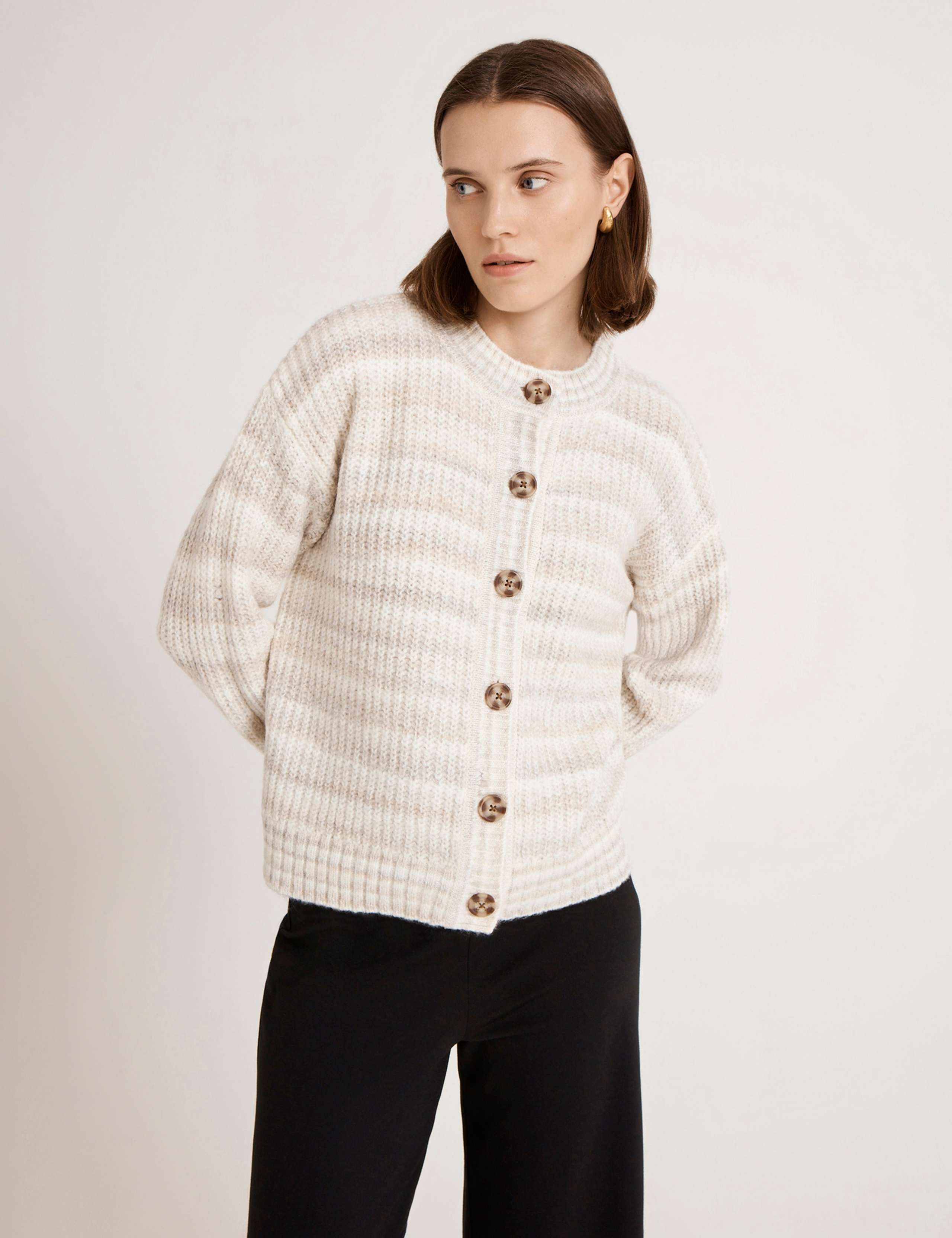 Striped Scoop Neck Cardigan 1 of 3