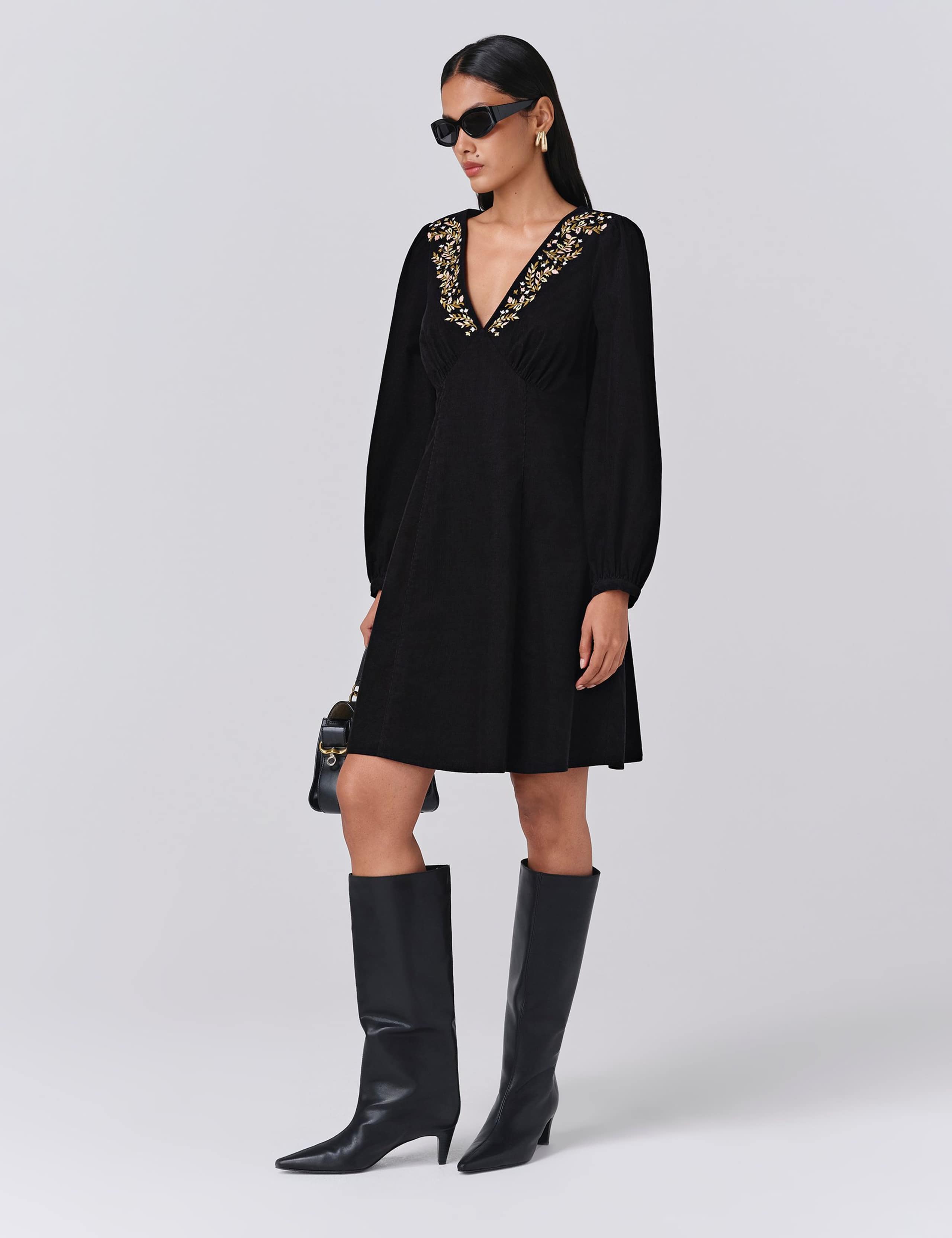 Pure Cotton Cord Embroidered V-Neck Mini Dress 2 of 5