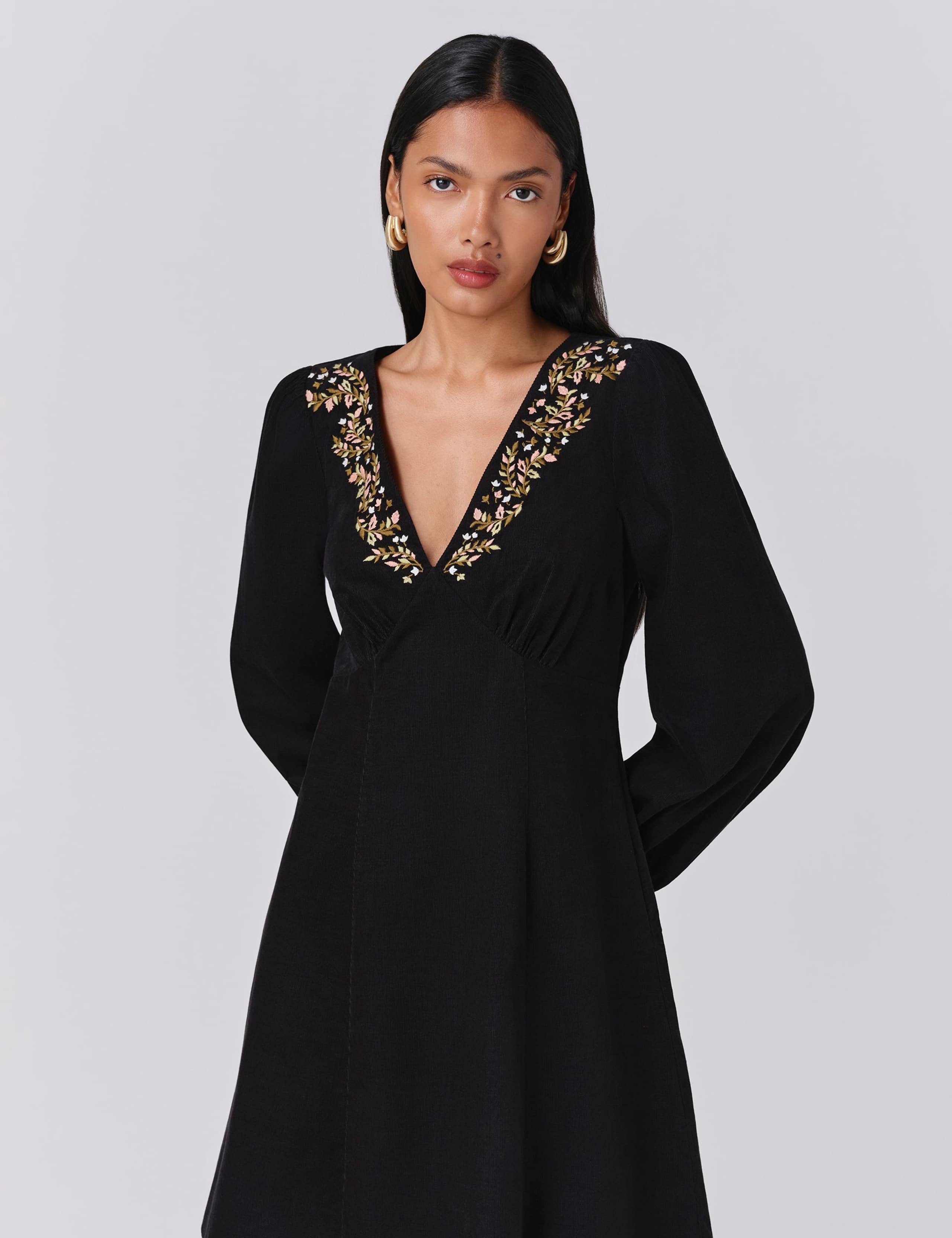 Pure Cotton Cord Embroidered V-Neck Mini Dress 4 of 5