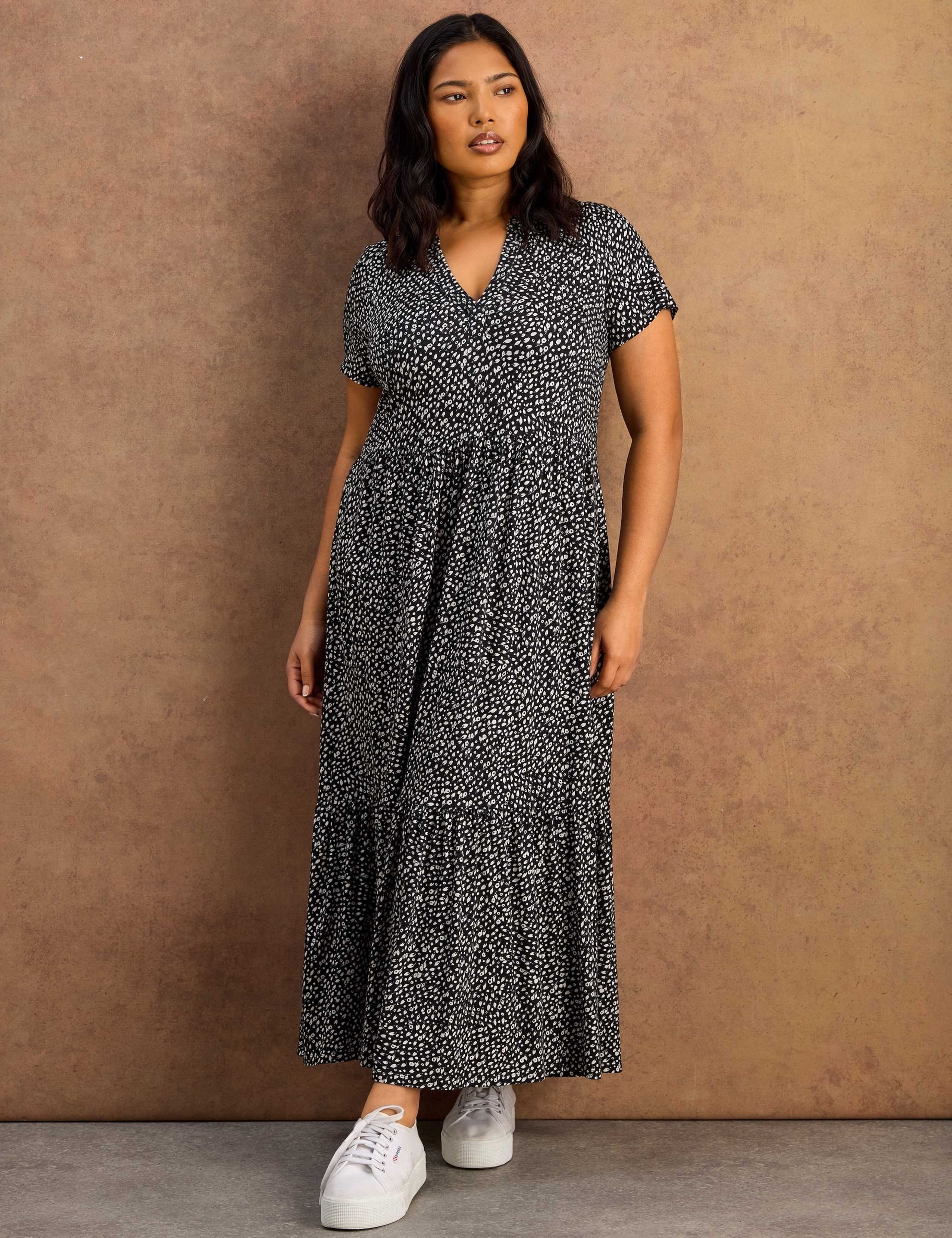 Jersey Floral V-Neck Midaxi Tiered Dress 2 of 5