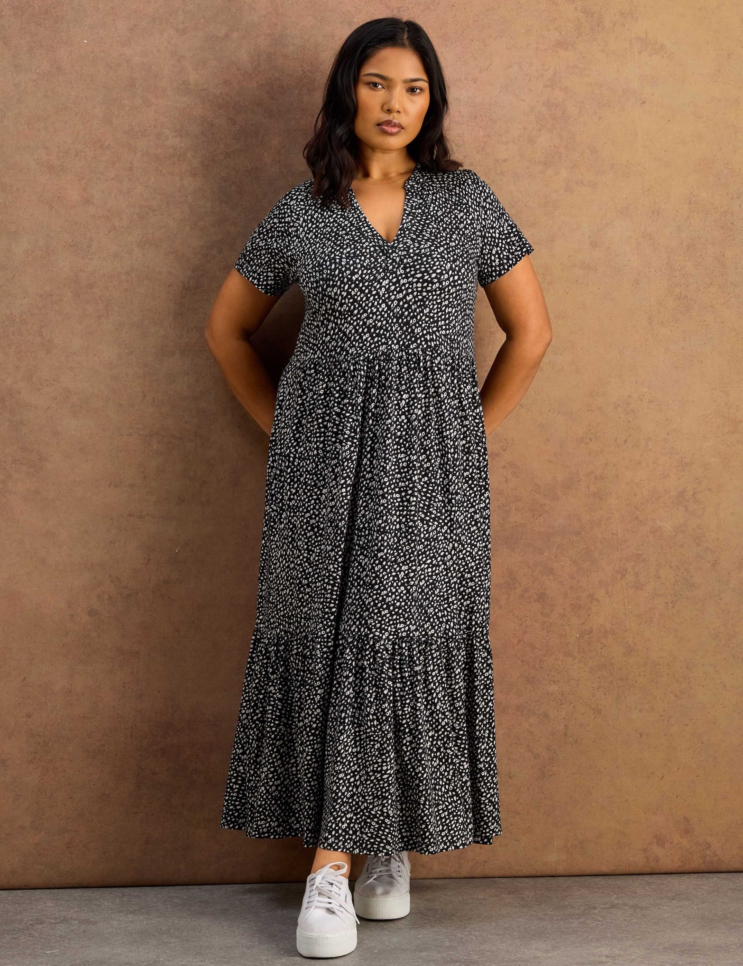 Jersey Floral V-Neck Midaxi Tiered Dress 3 of 5