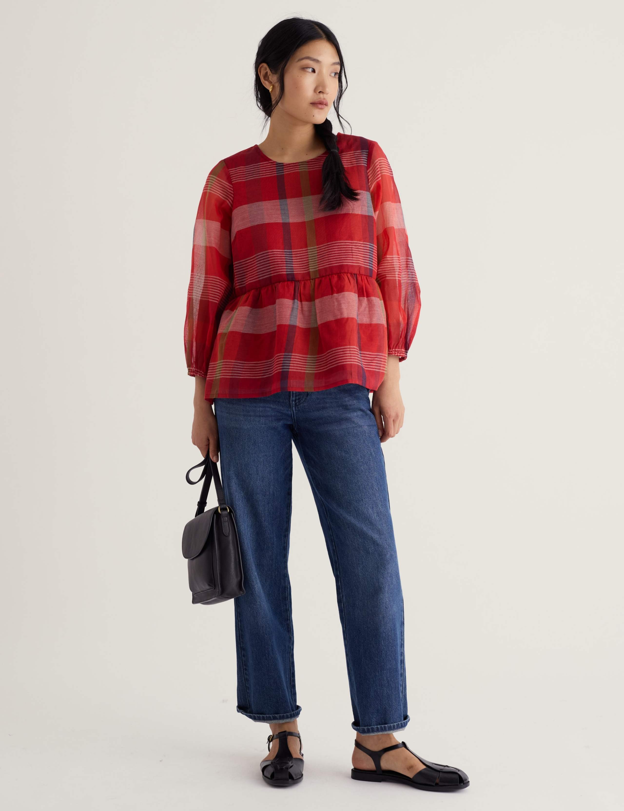 Pure Cotton Checked Blouse 1 of 5