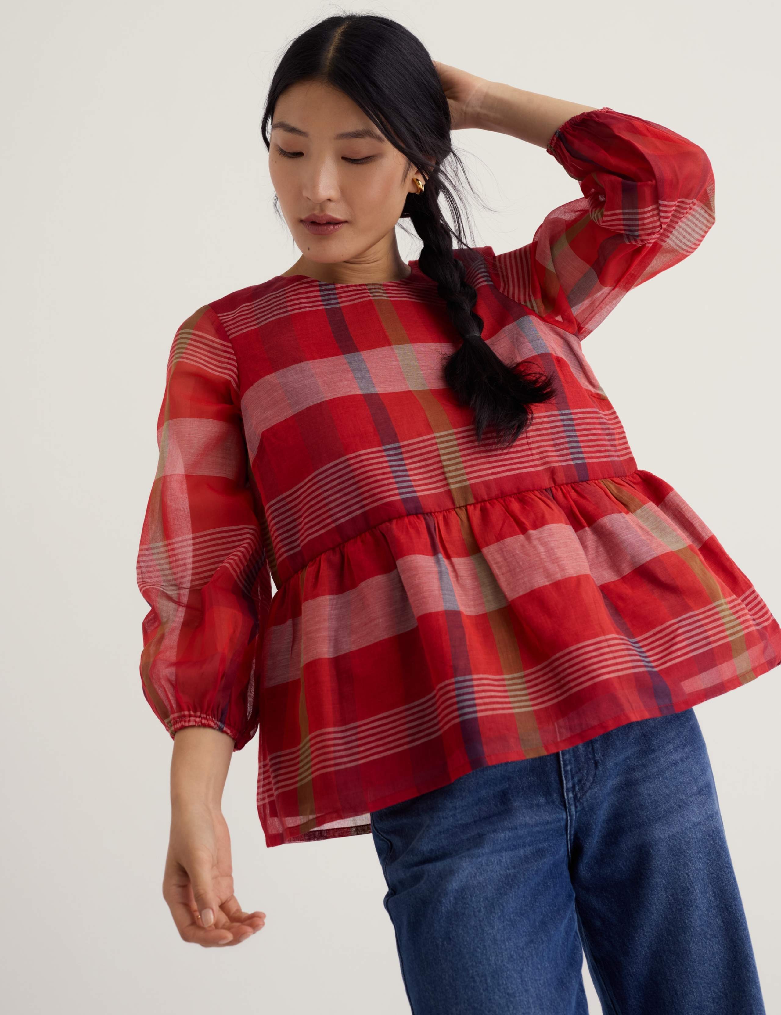 Pure Cotton Checked Blouse 3 of 5