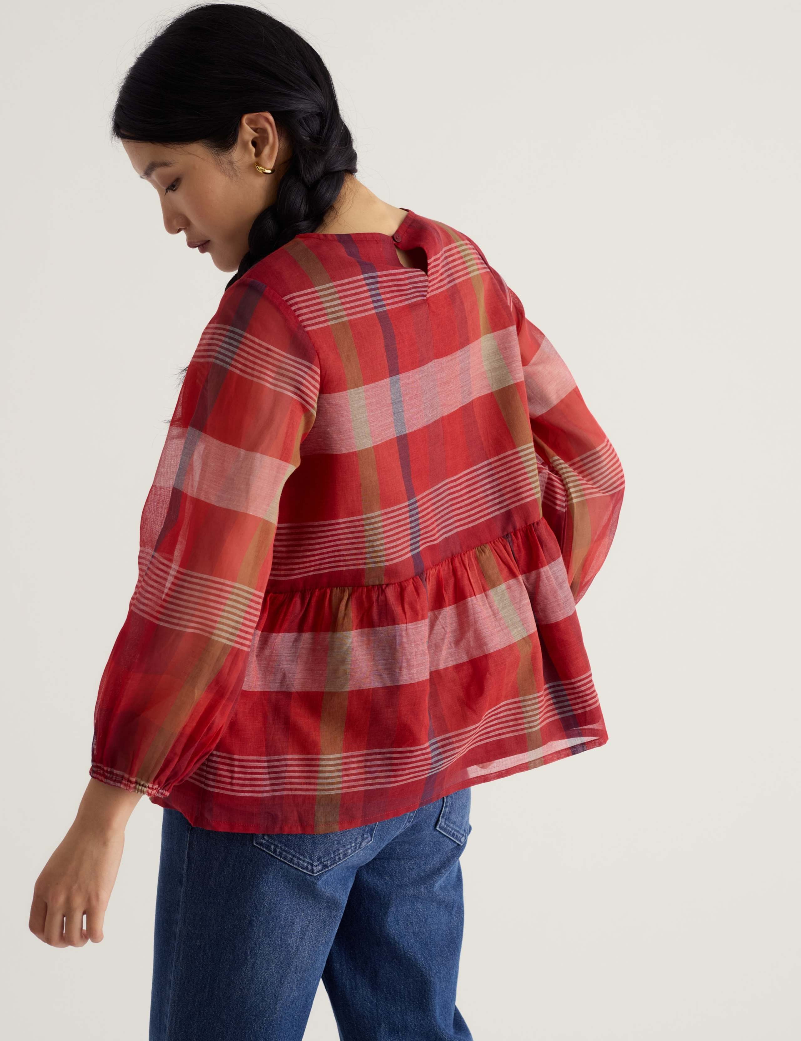 Pure Cotton Checked Blouse 4 of 5