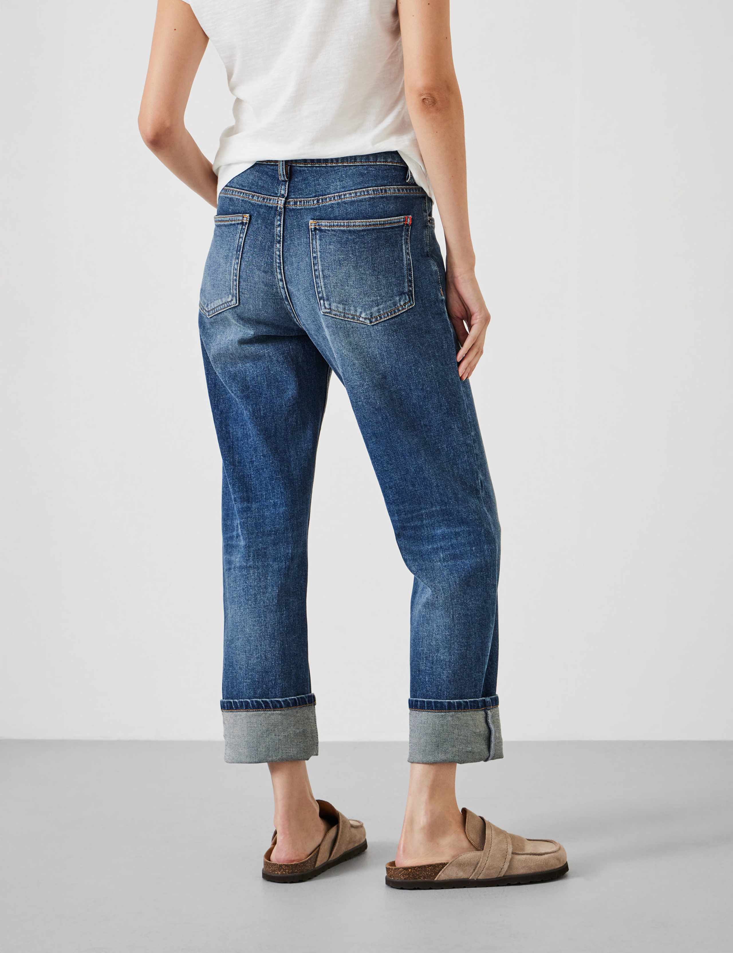 Agnes Straight Leg Mid Rise Cropped Turn Up Jeans 4 of 5