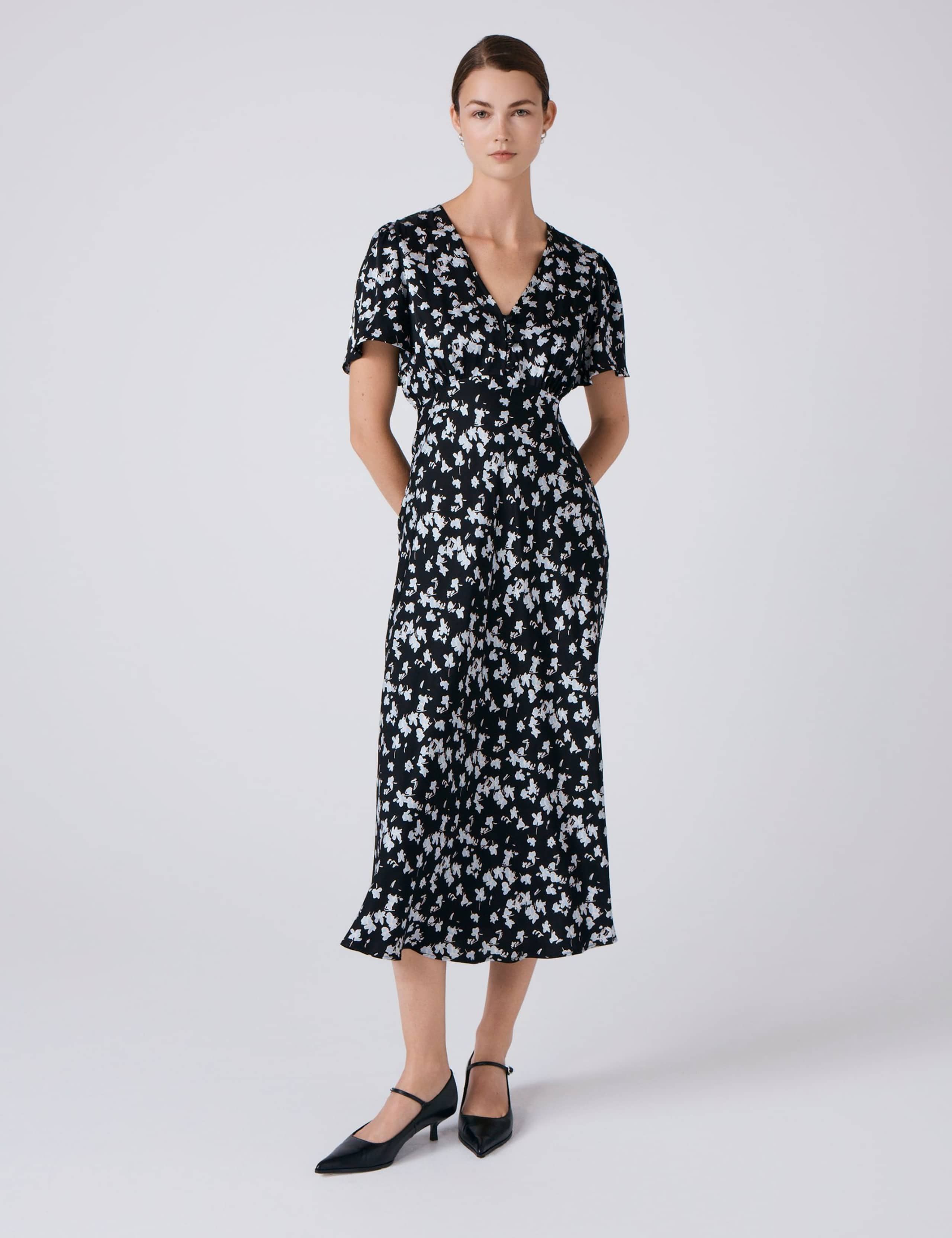 Satin Floral Midi Tea Dress 1 of 5