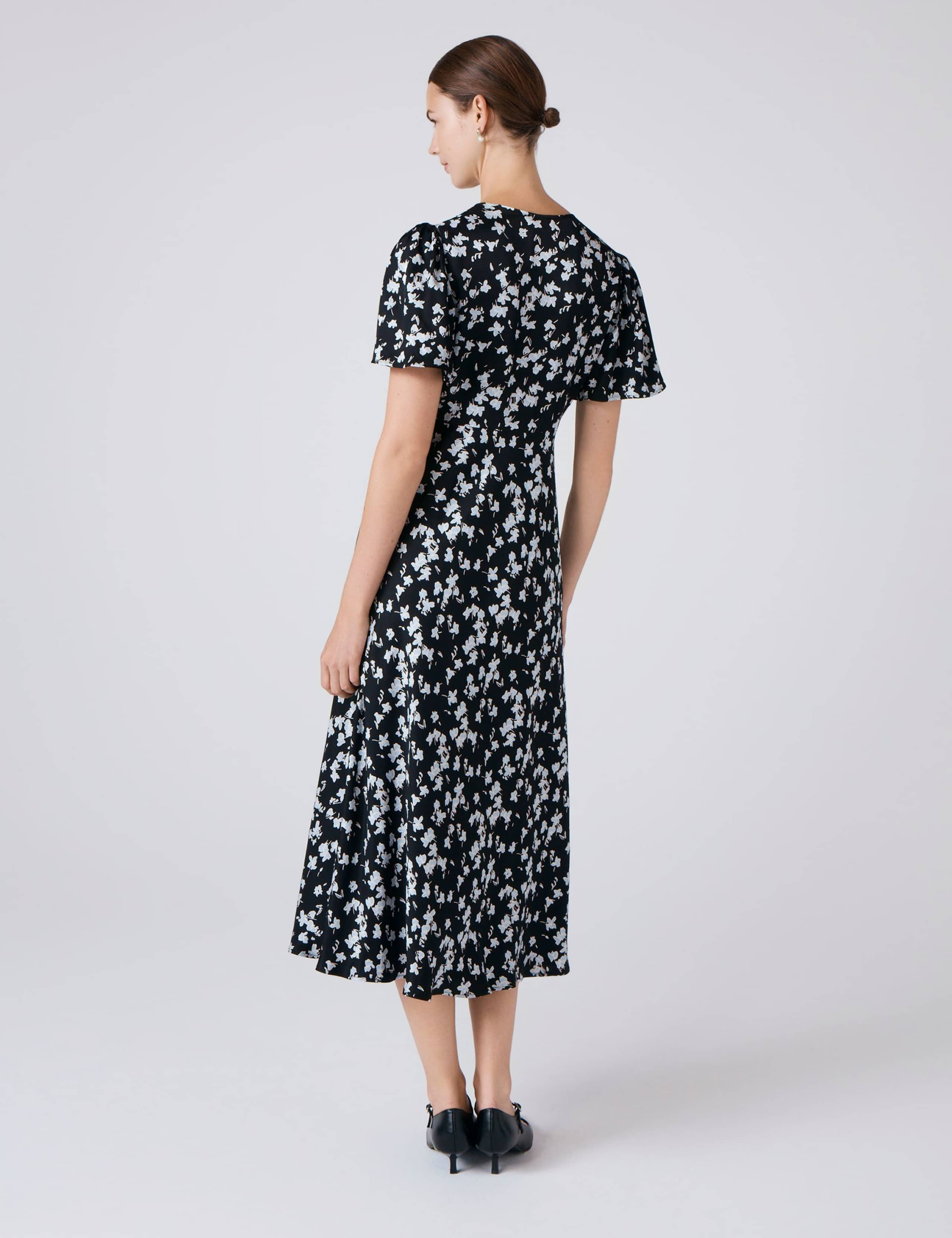 Satin Floral Midi Tea Dress 3 of 5