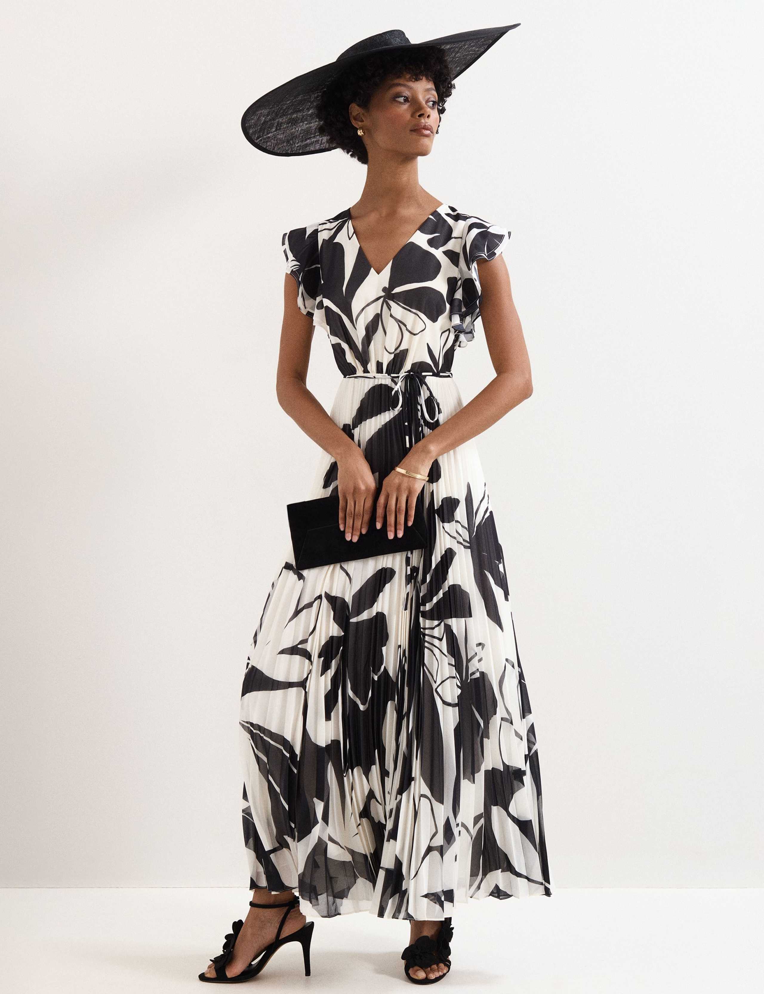 Floral V-Neck Pleated Maxi Skater Dress 1 of 8